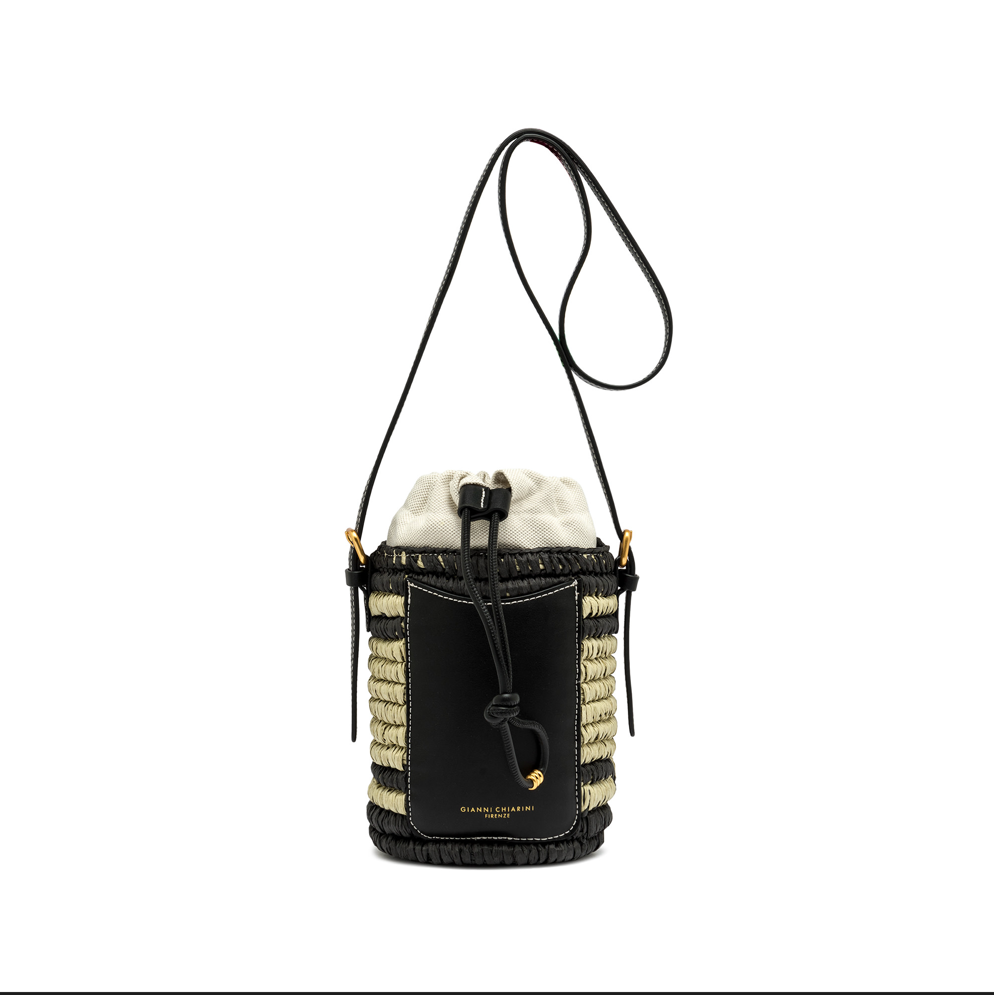 Borsa a secchiello Gianni Chiarini Mae in paglia intrecciata con tracolla Nero TU | Giò Fashion
