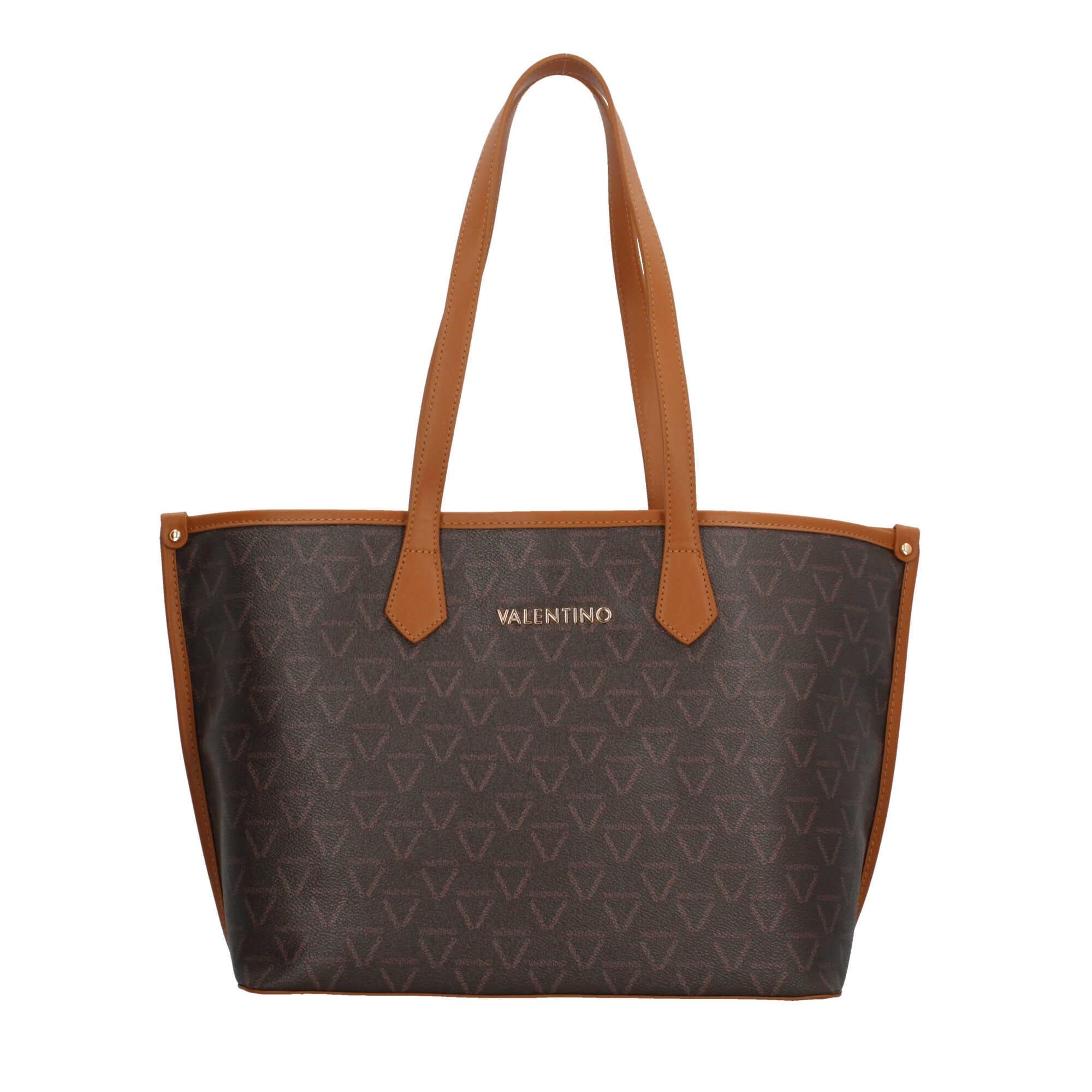 Shopper Valentino con stampa monogram e manici lunghi MORO/CUOIO TU | Giò Fashion