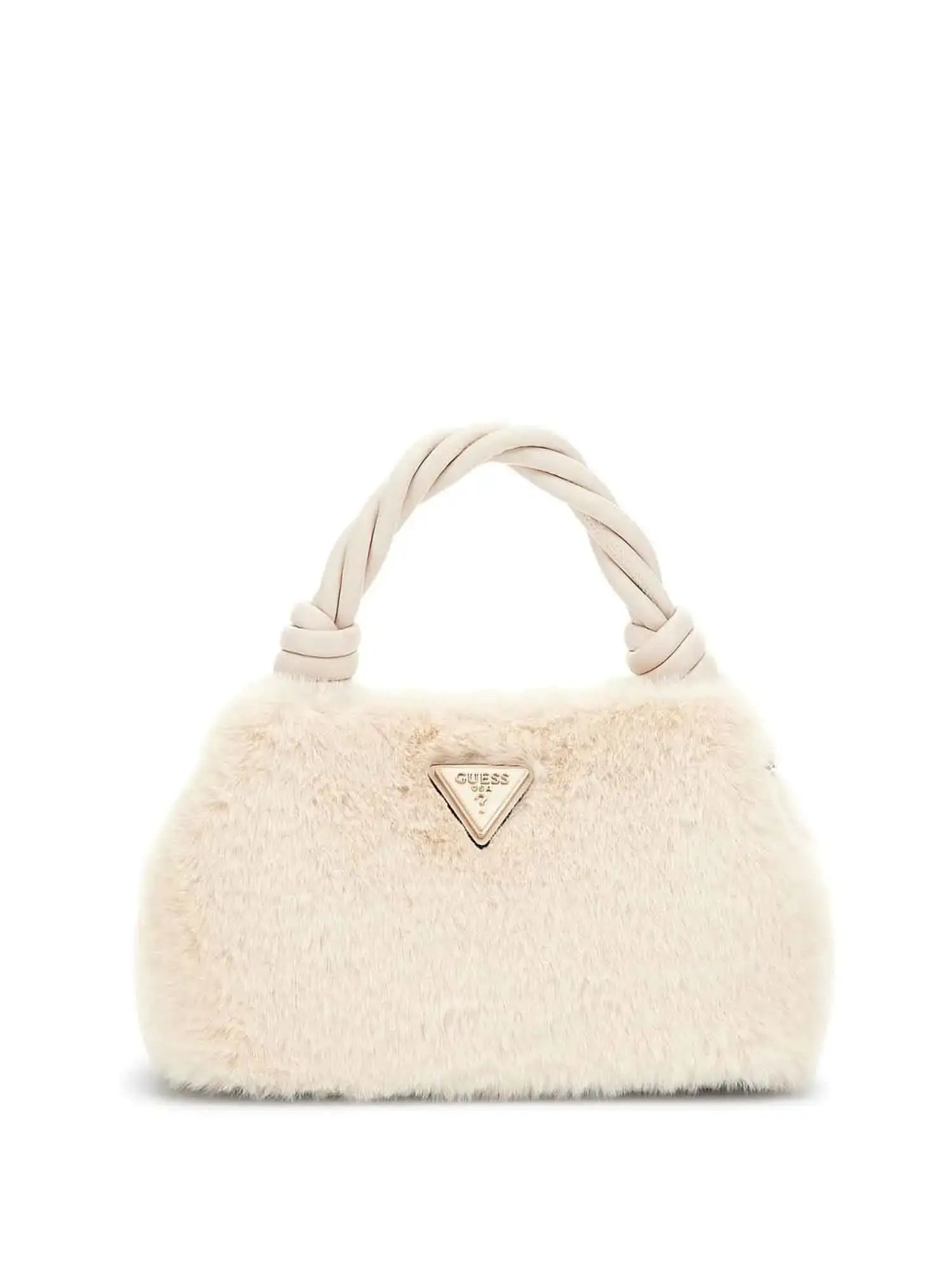 Borsa a mano Guess con manico intrecciato e finitura in pelliccia
