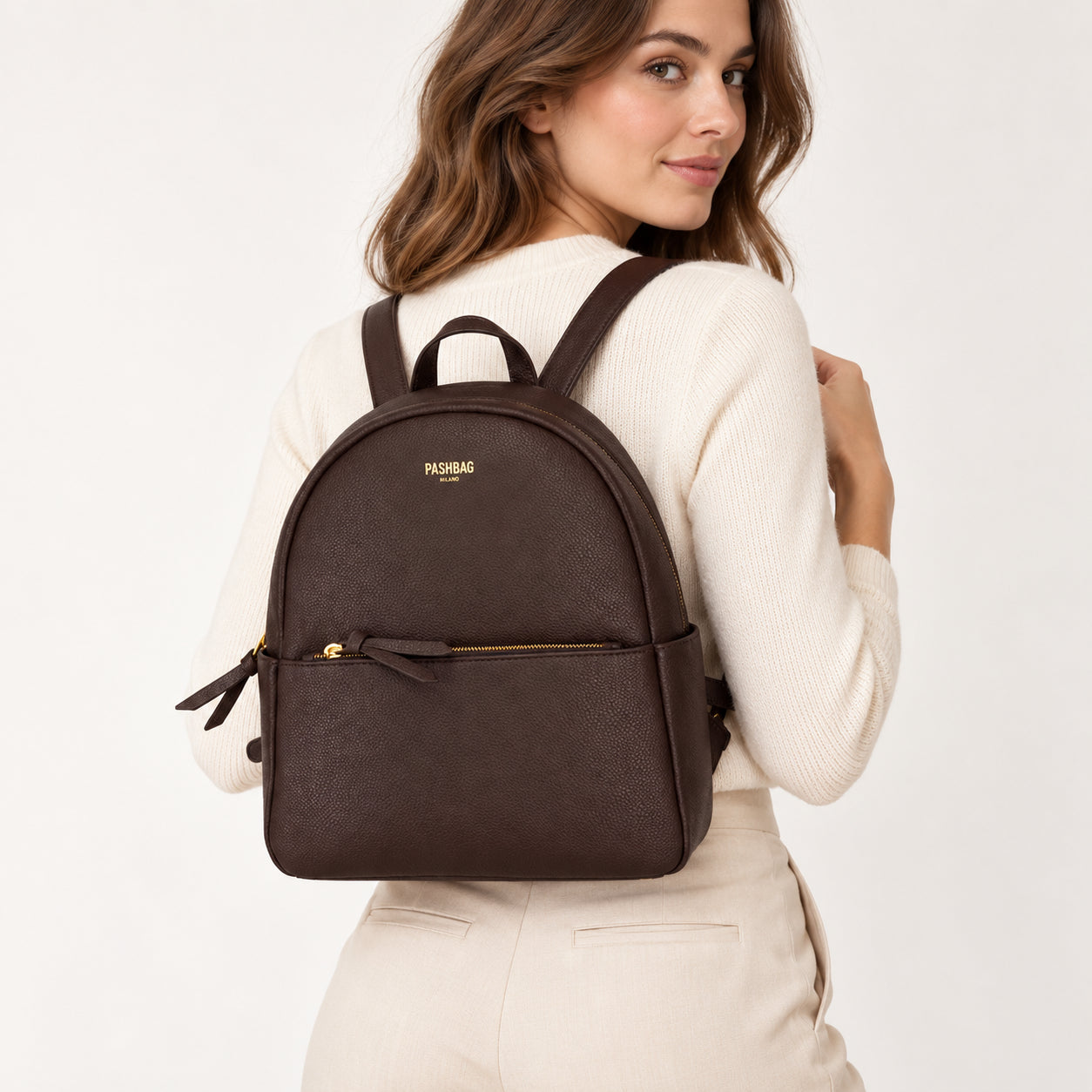 PashBag Zaino Donna Compatto con Tasca Frontale Zip