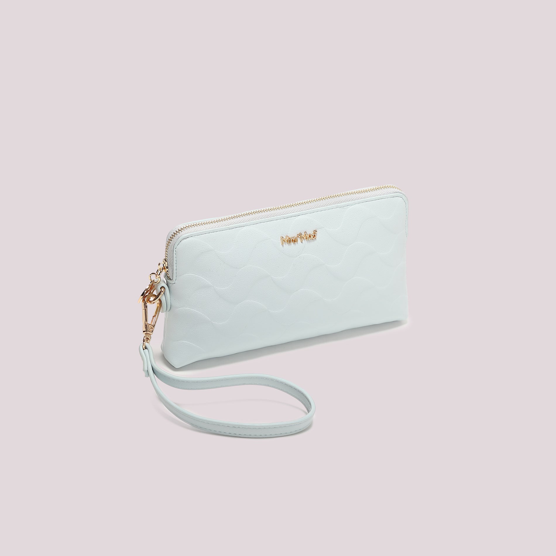 Portafoglio donna Mimi Mua con zip e laccetto da polso design moderno CELESTE TU | Giò Fashion