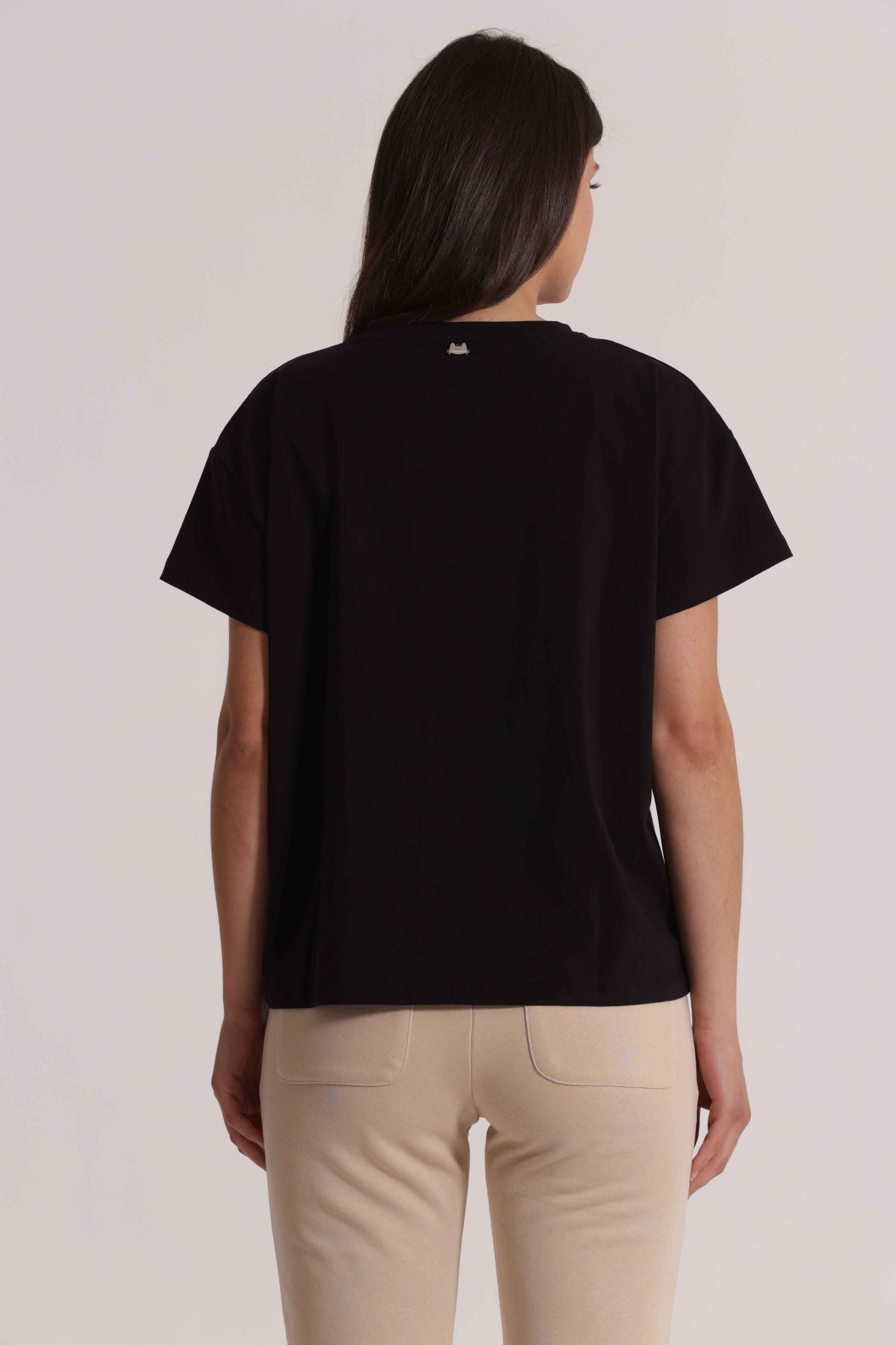 T-shirt donna Mimi Mua con stampa Stardust e vestibilità ampia contemporanea Nero S | Giò Fashion