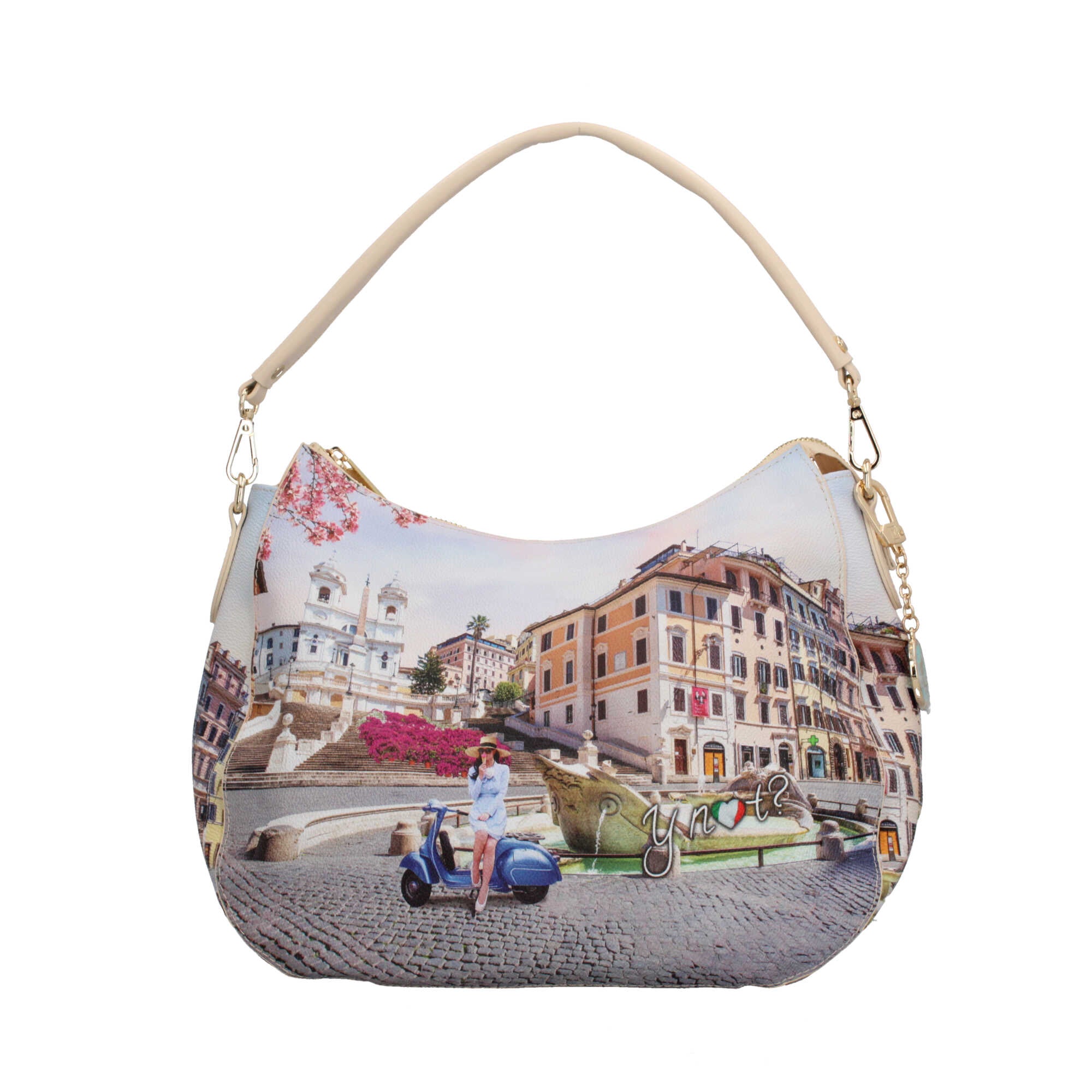 Borsa hobo YNot con stampa artistica e manico removibile per un look versatile