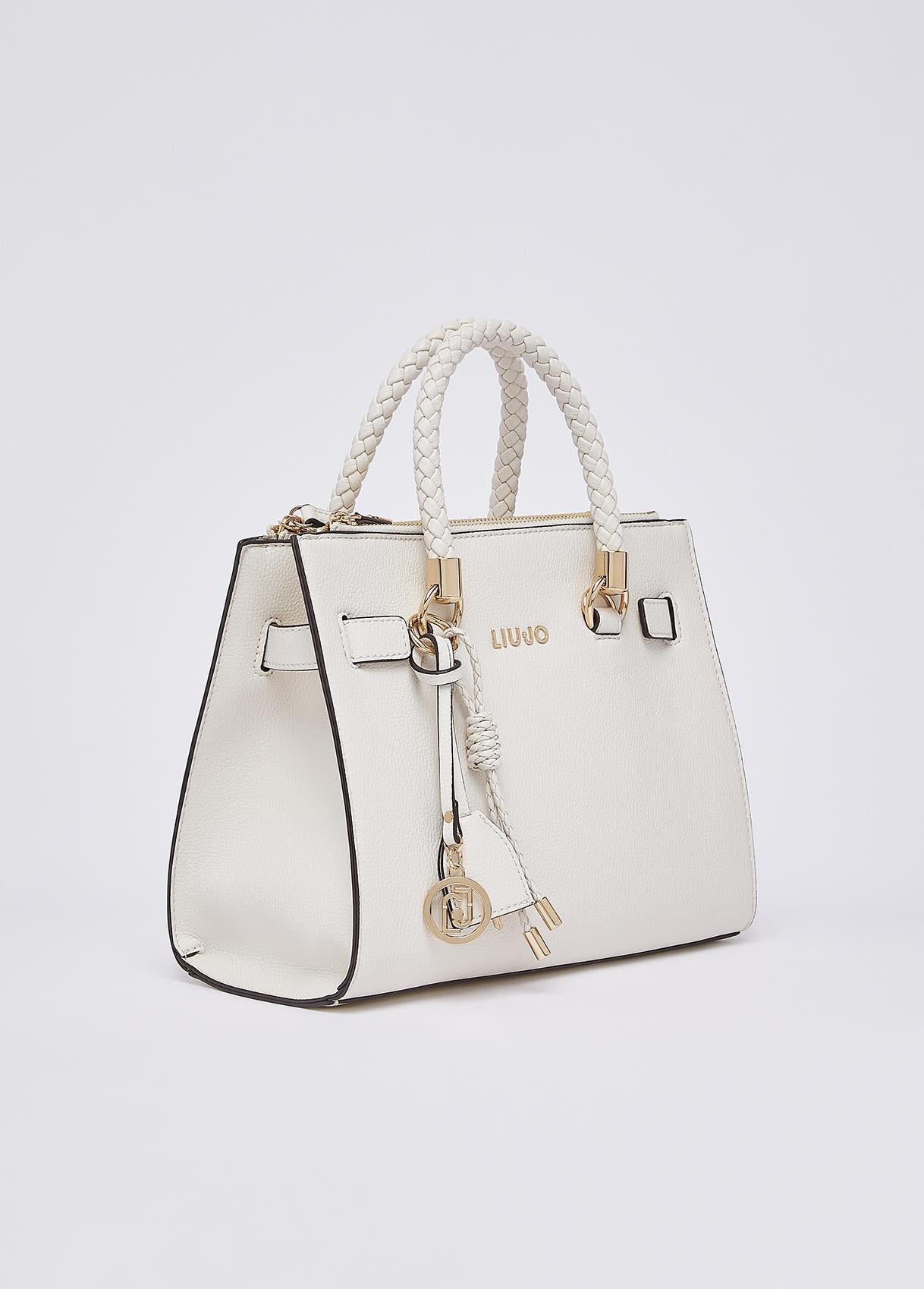 Borsa a mano Liu Jo elegante con manici intrecciati e charm logato Cream TU | Giò Fashion