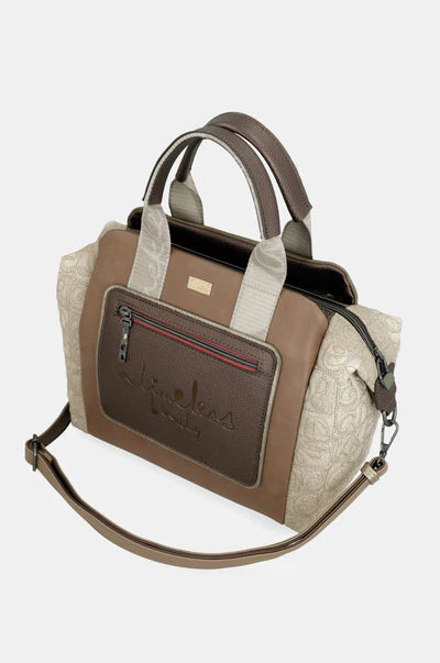 Borsa a mano Anekke con tracolla regolabile e stampa frontale distintiva Beige TU | Giò Fashion