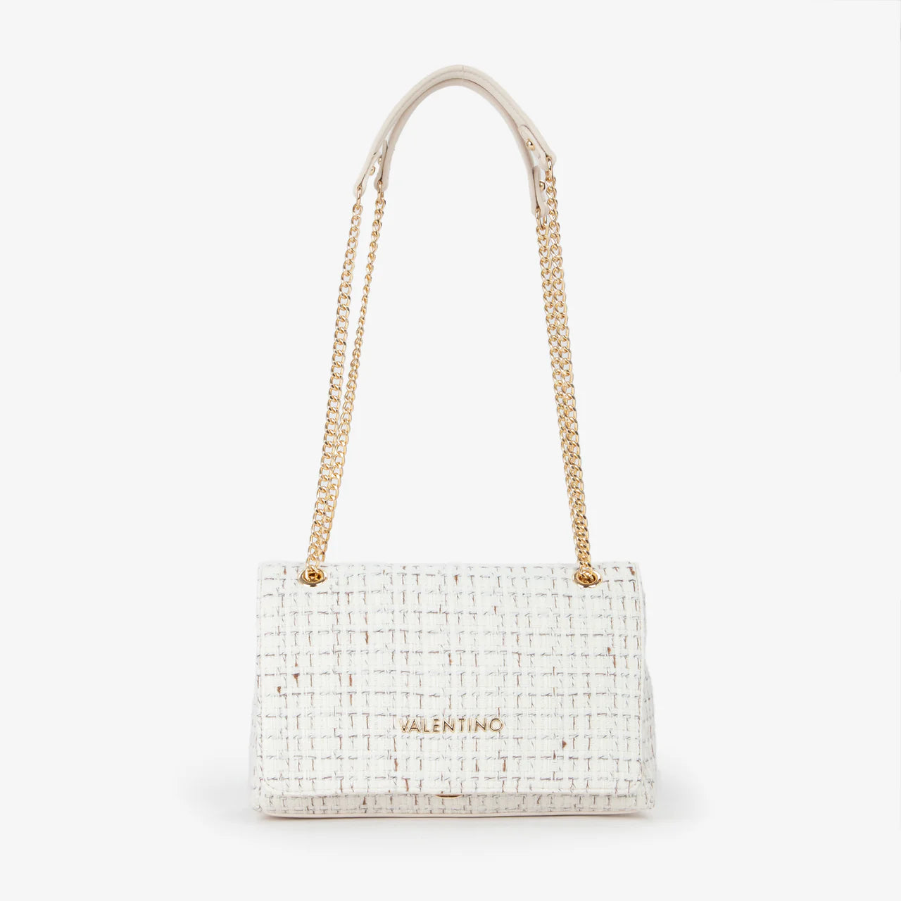 Valentino borsa a spalla in tweed con catena dorata