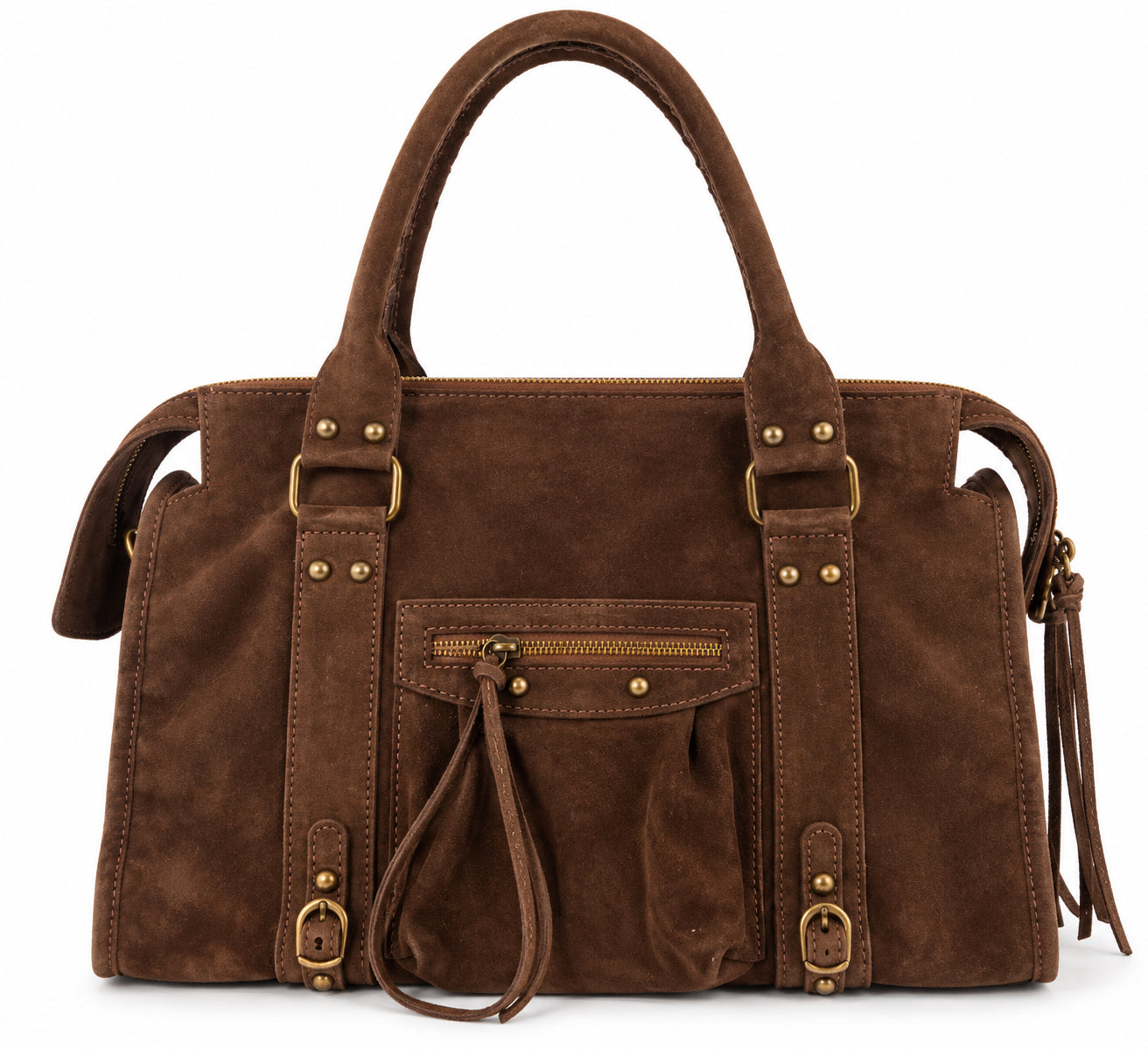 Borsa a Mano in Pelle Effetto Vintage con Borchie e Tracolla