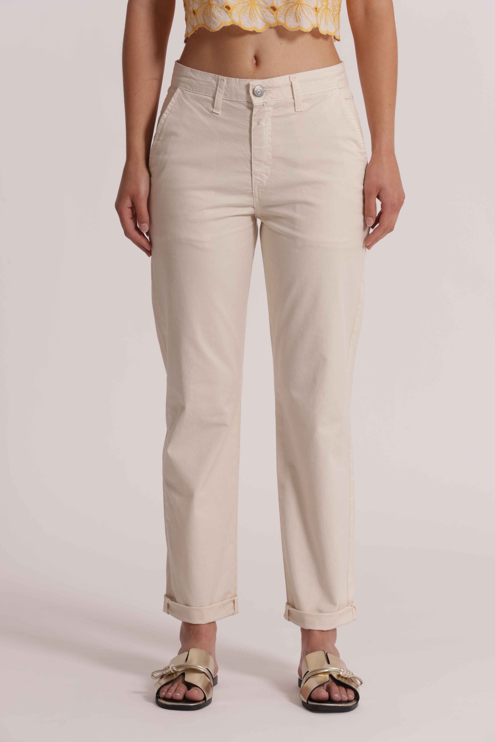 Mimi Mua pantalone donna taglio dritto con risvolto elegante BURRO XXL | Giò Fashion