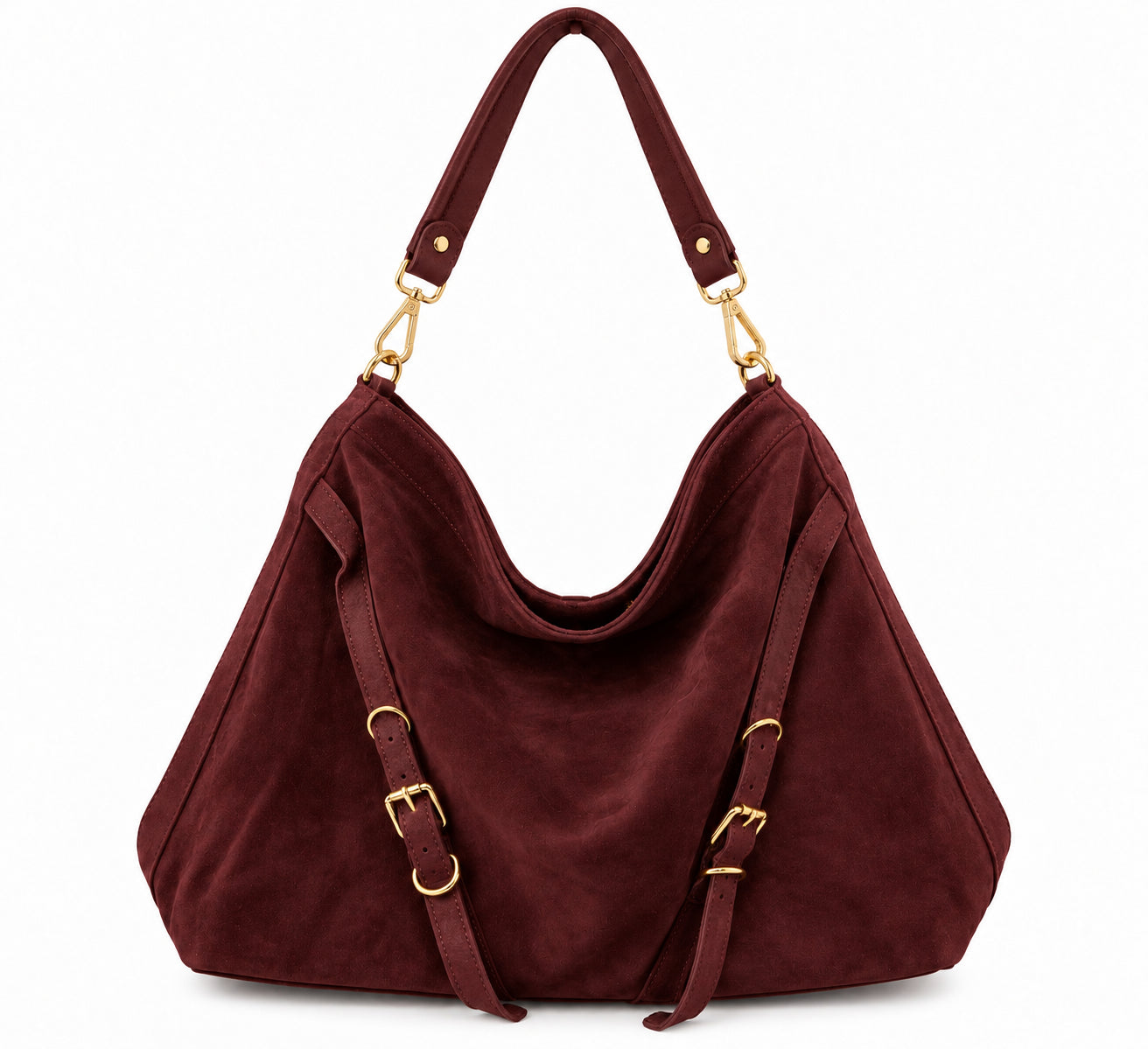 Borsa Donna a Spalla Maxi Hobo Morbida Effetto Scamosciato con Dettagli a Fibbie