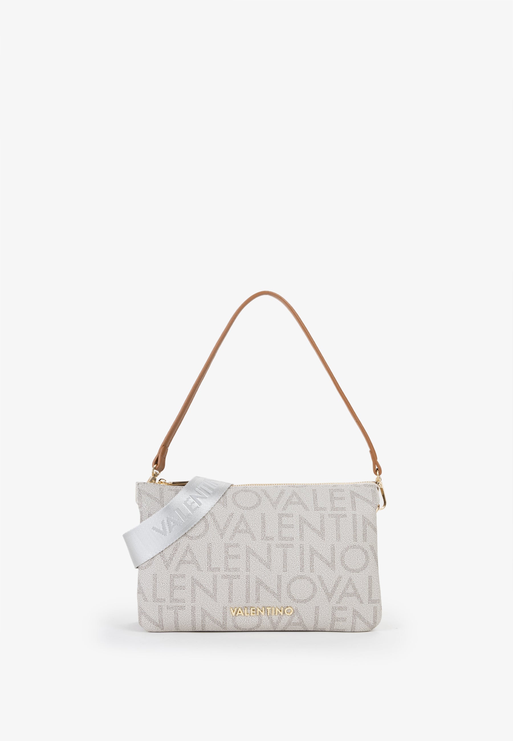 Borsa a spalla donna Mario Valentino con stampa logo integrale e tracolla ampia regolabile Beige TU | Giò Fashion