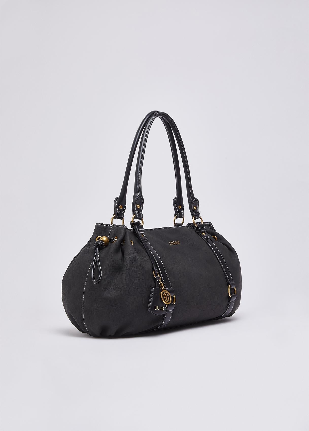 Borsa a mano Liu Jo con coulisse laterale e charm logato Nero TU | Giò Fashion