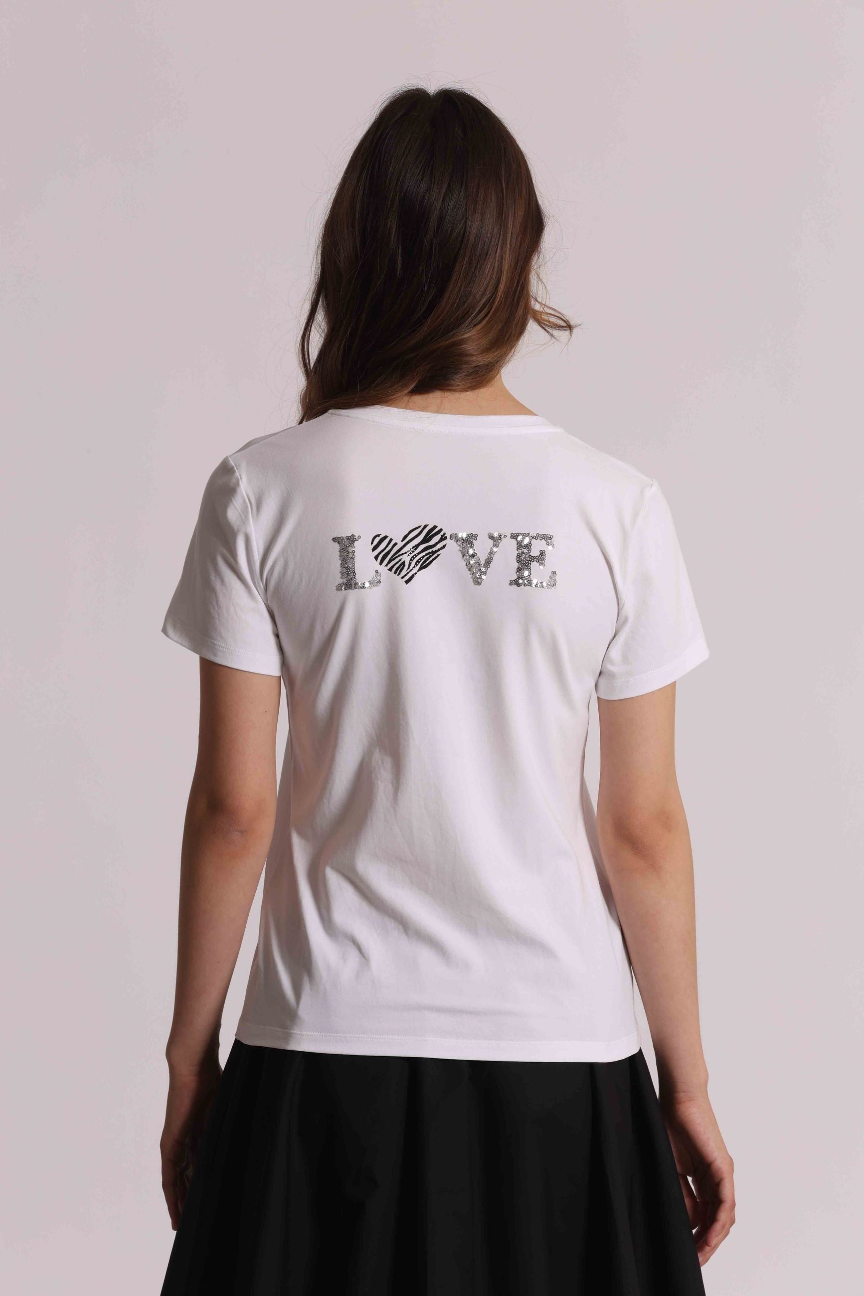 T-shirt donna Mimi Mua con scollo a V e taschino decorativo a contrasto Bianco S | Giò Fashion