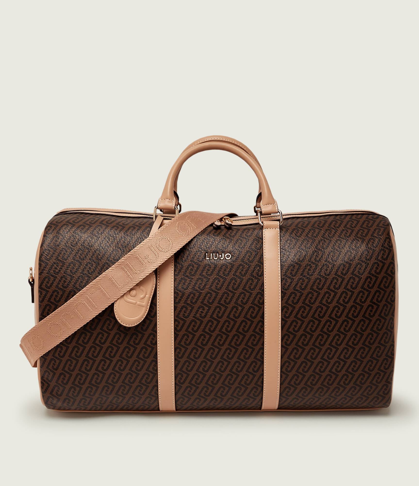 Borsone da Viaggio Liu Jo con Stampa Monogram e Tracolla Regolabile Testa di moro cipria TU | Giò Fashion