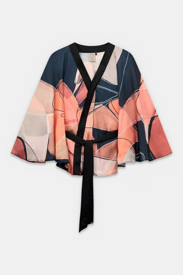 Anekke kimono donna con cintura e stampa artistica elegante Rosa TU | Giò Fashion