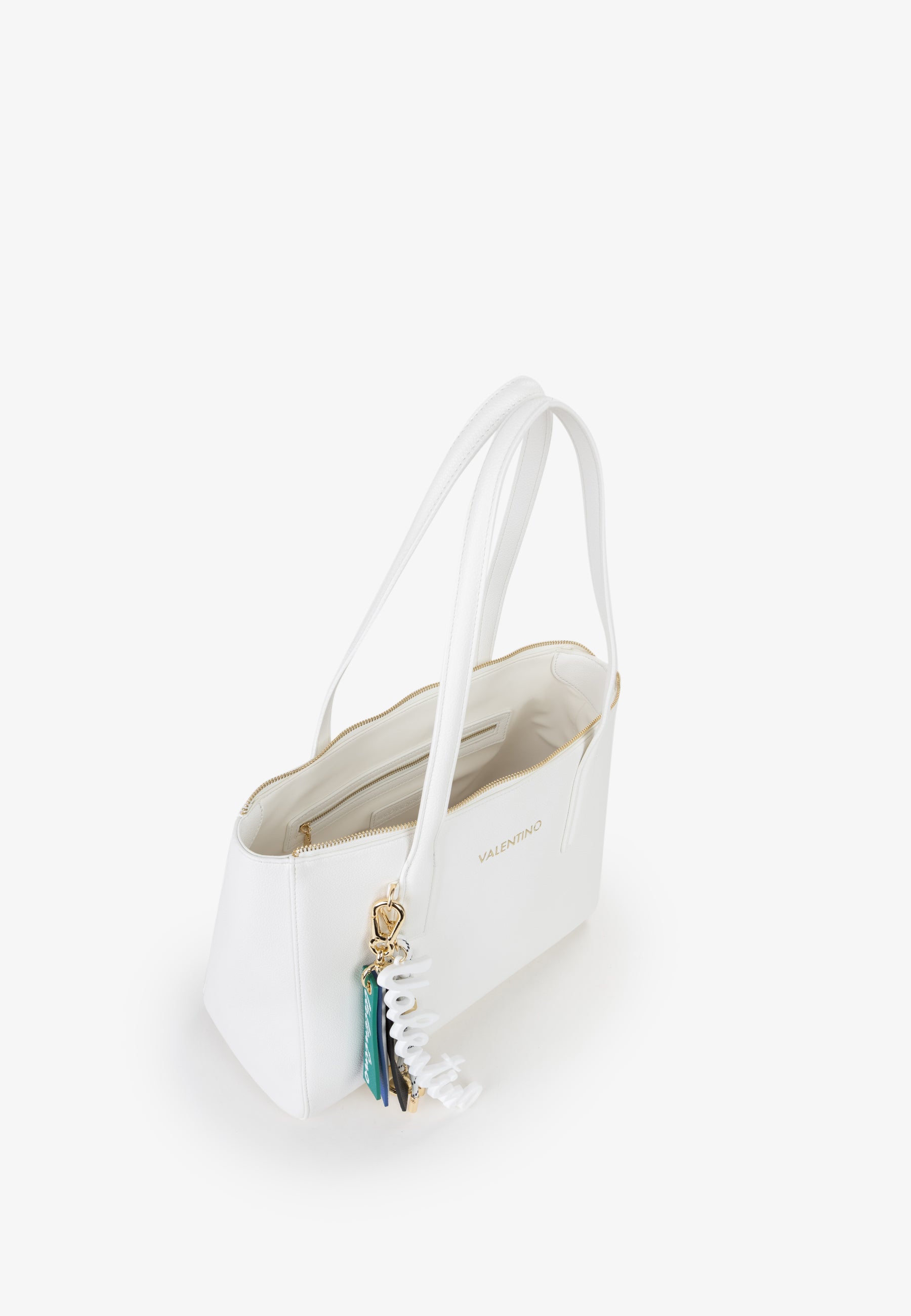 Borsa shopping donna Mario Valentino elegante con doppi manici e charm decorativi Bianco TU | Giò Fashion
