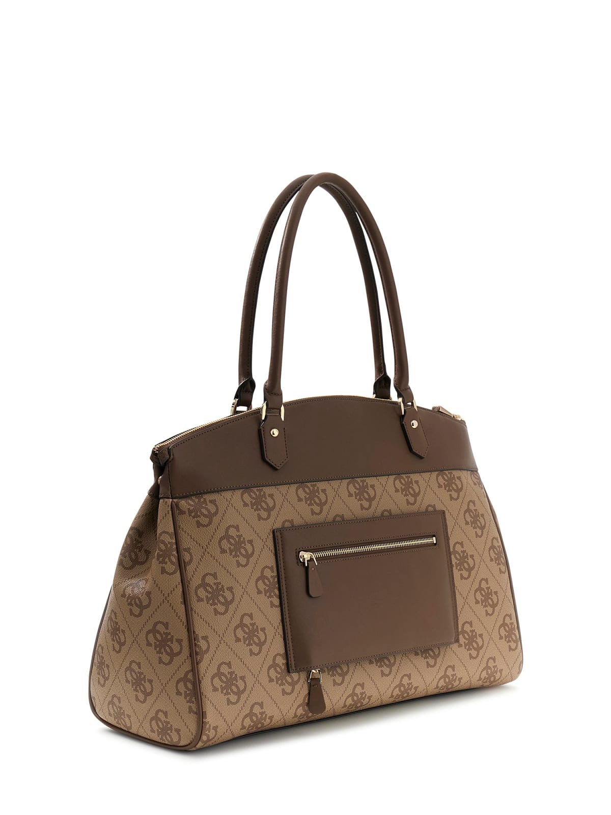 Borsa a spalla Guess donna logo all over con doppi manici e zip LATTE LOGO/MARRONE TU | Giò Fashion