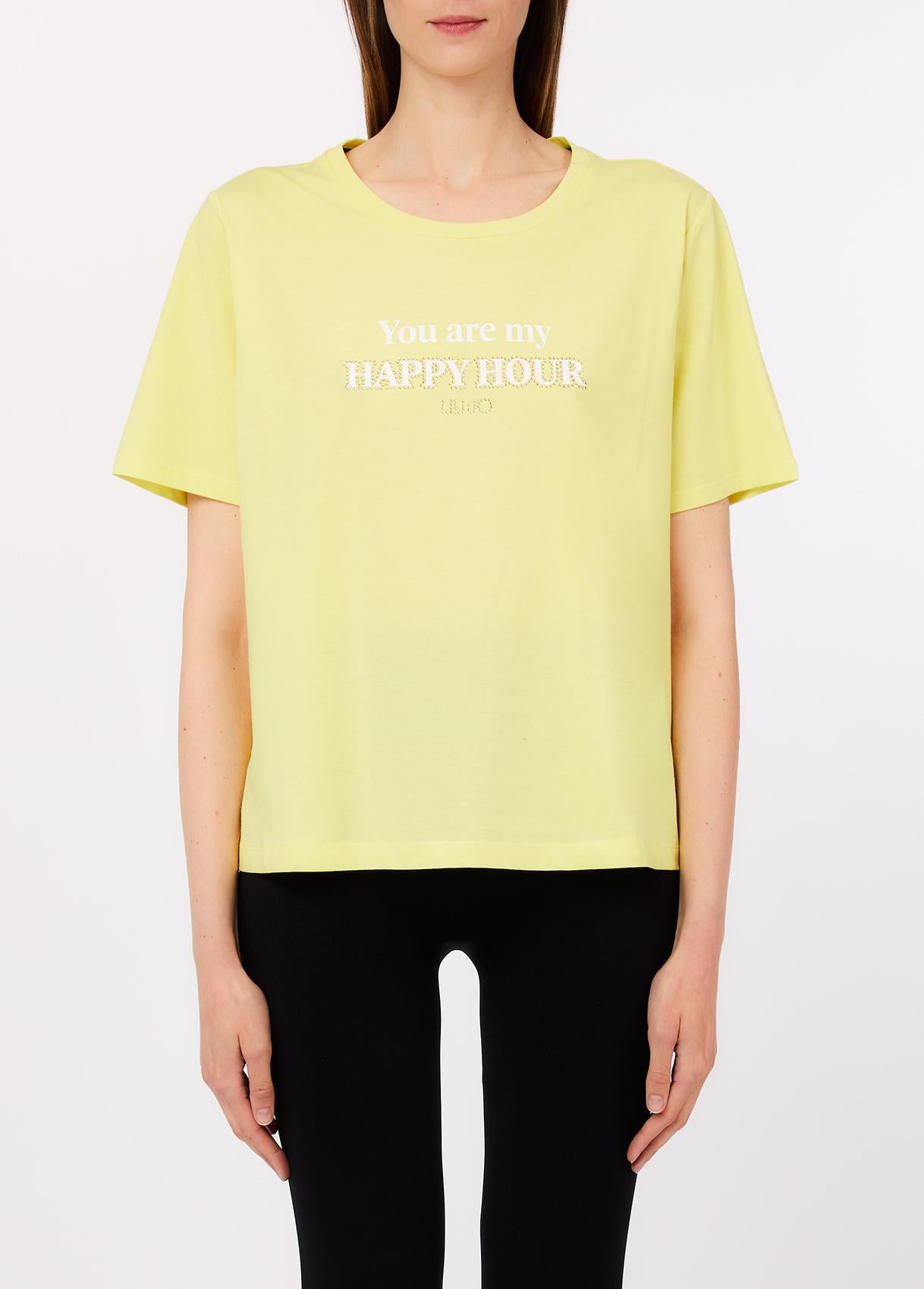 T shirt Liu Jo donna con scritta frontale Limited Edition Giallo XS | Giò Fashion
