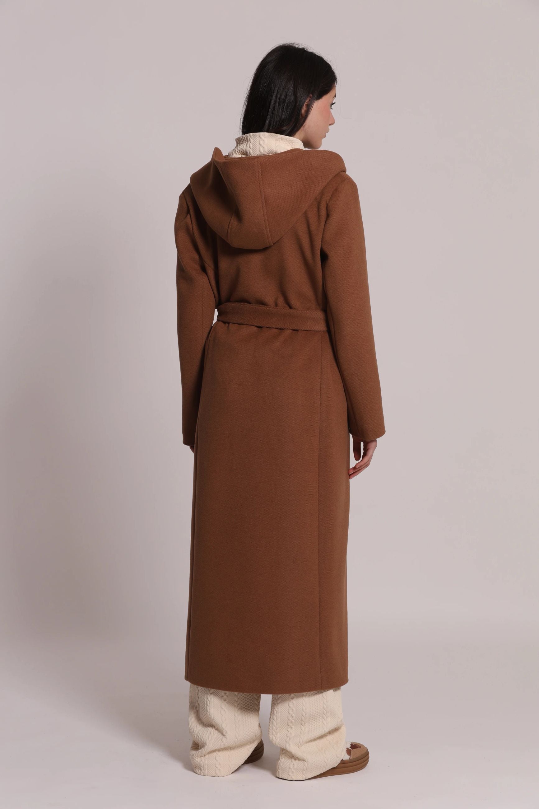 Cappotto Lungo Donna Mimì Muà con Cintura in Vita e Cappuccio