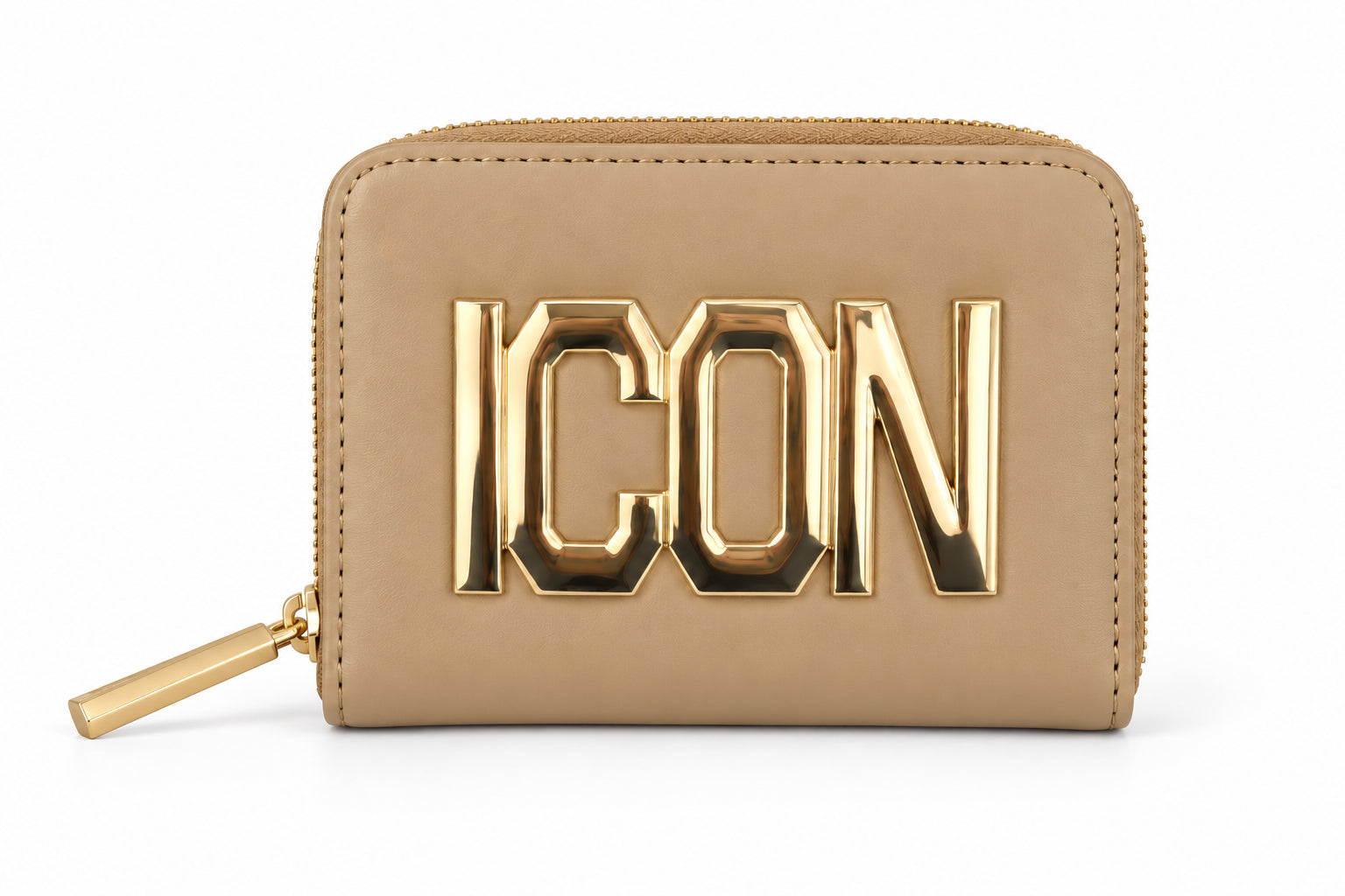 Portafoglio piccolo con maxi logo dorato e scomparto con zip