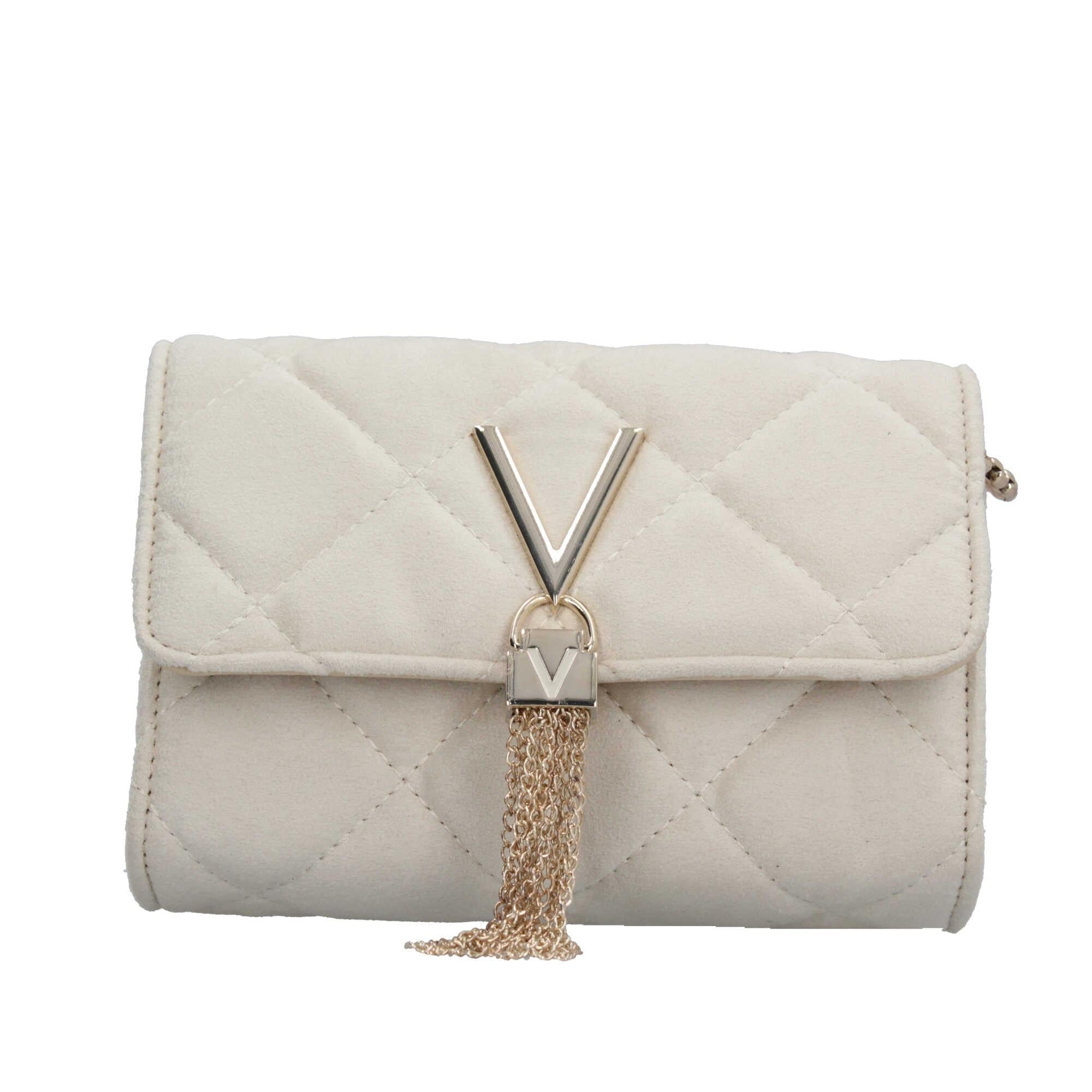 Borsa a tracolla Valentino trapuntata con chiusura a frangia metallica ECRU TU | Giò Fashion