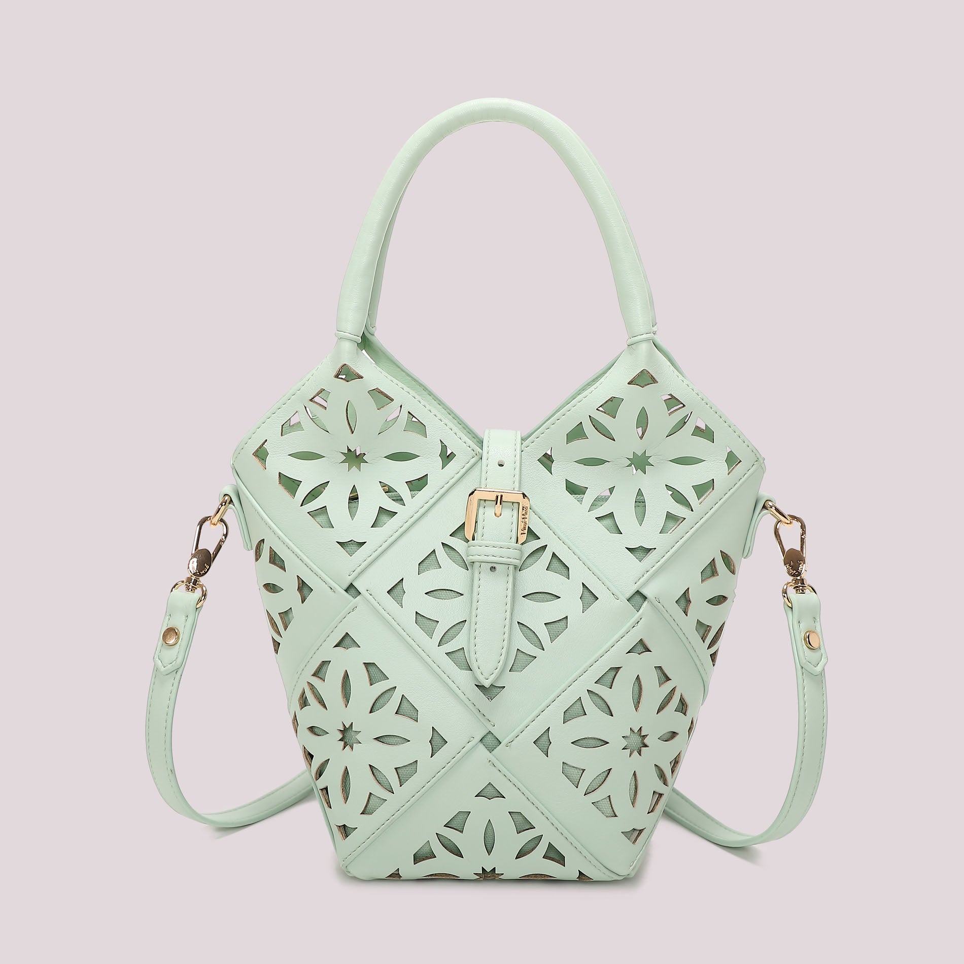 Borsa donna Mimi Mua traforata con manico e tracolla design geometrico VERDE ACQUA TU | Giò Fashion