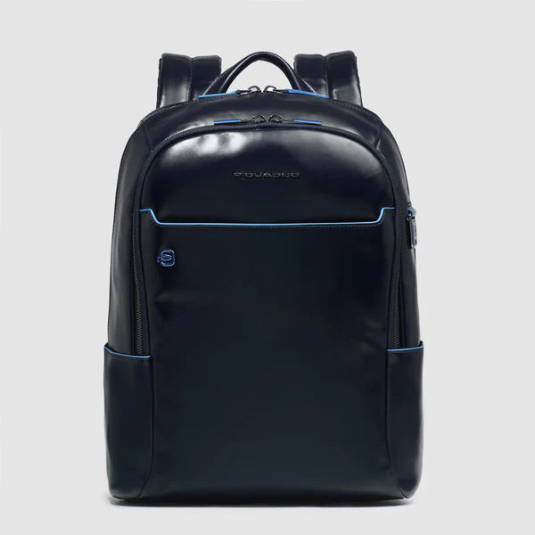 Zaino Piquadro in pelle porta PC e tablet con tasche frontali BLU TU | Giò Fashion