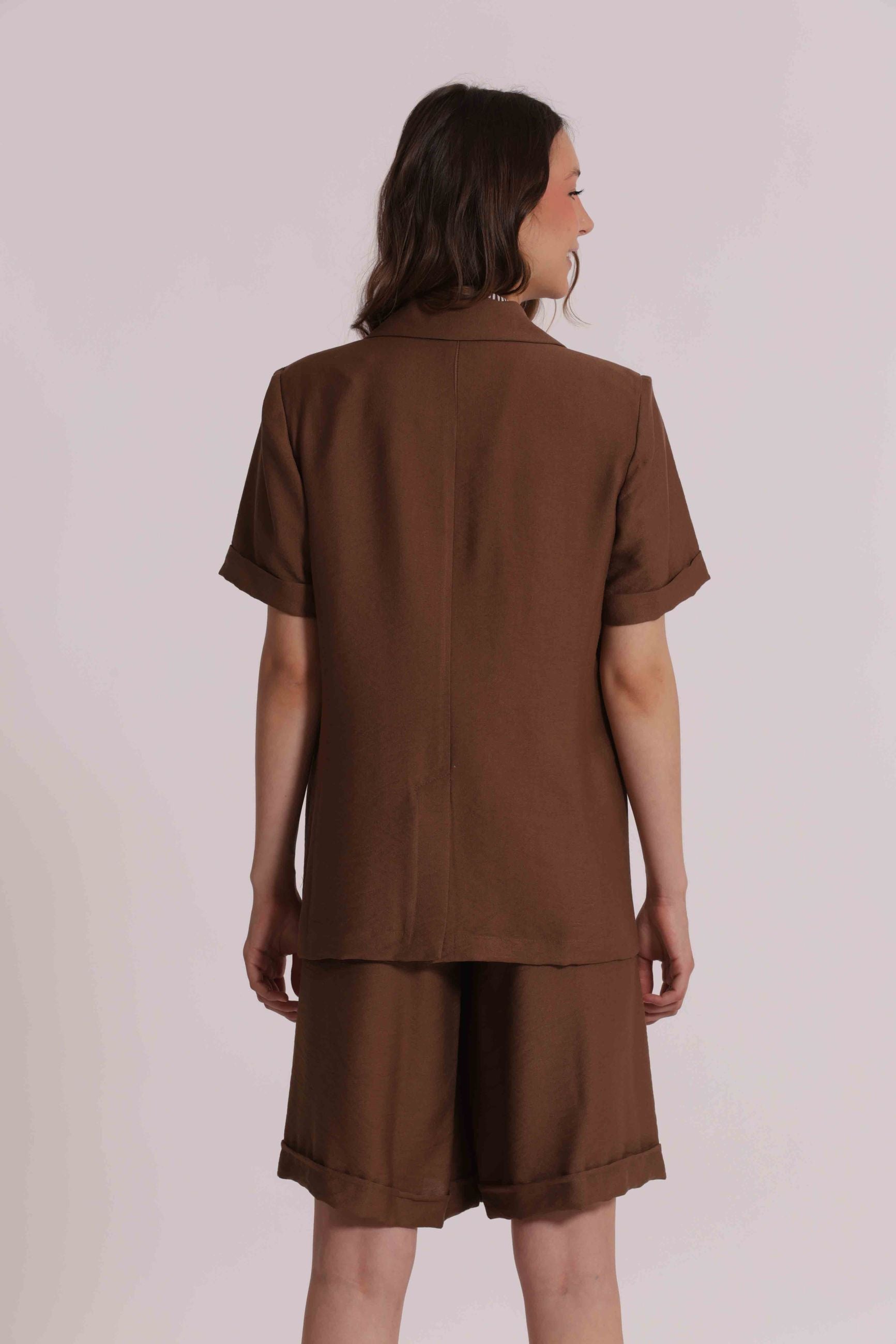 Mimi Mua completo donna giacca mezza manica e bermuda elegante Cioccolato S | Giò Fashion