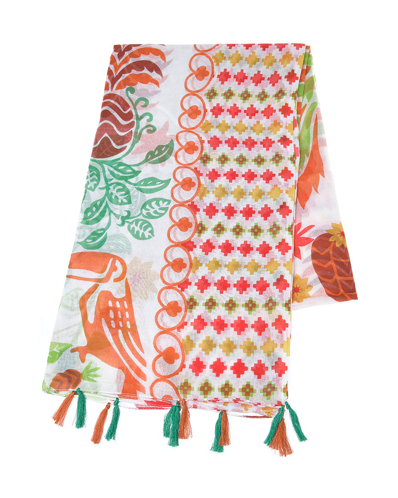 Ble Resort Collection Pareo con Pappagalli e Nappine