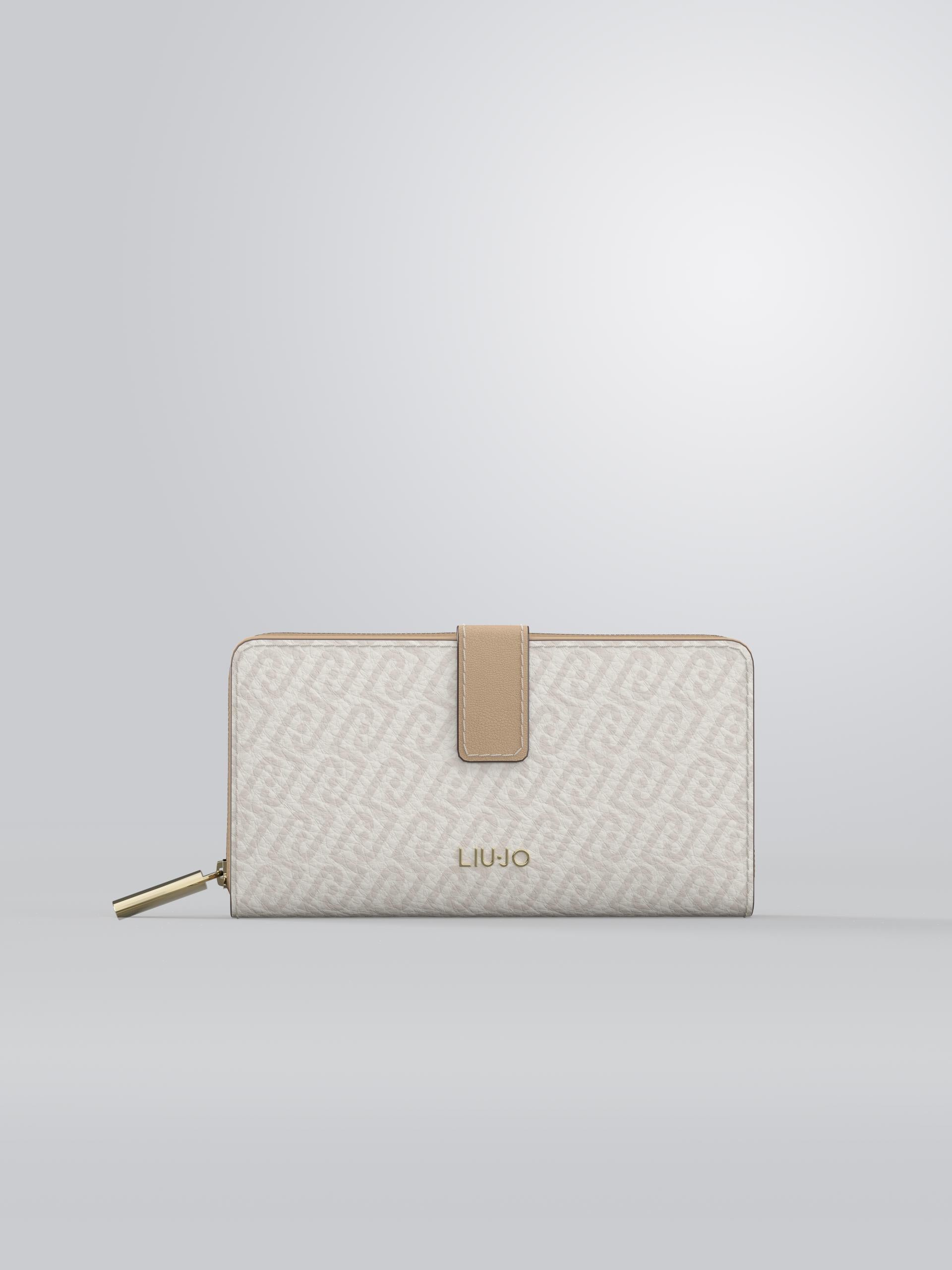 Portafoglio Liu Jo grande zip around con patta elegante donna Beige TU | Giò Fashion