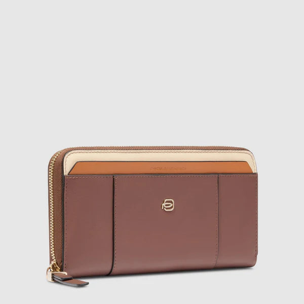 Portafoglio a quattro soffietti con zip Piquadro Marrone TU | Giò Fashion