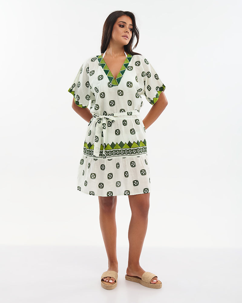 Ble Resort Collection Abito Corto con Dettagli Ricamati e Perline