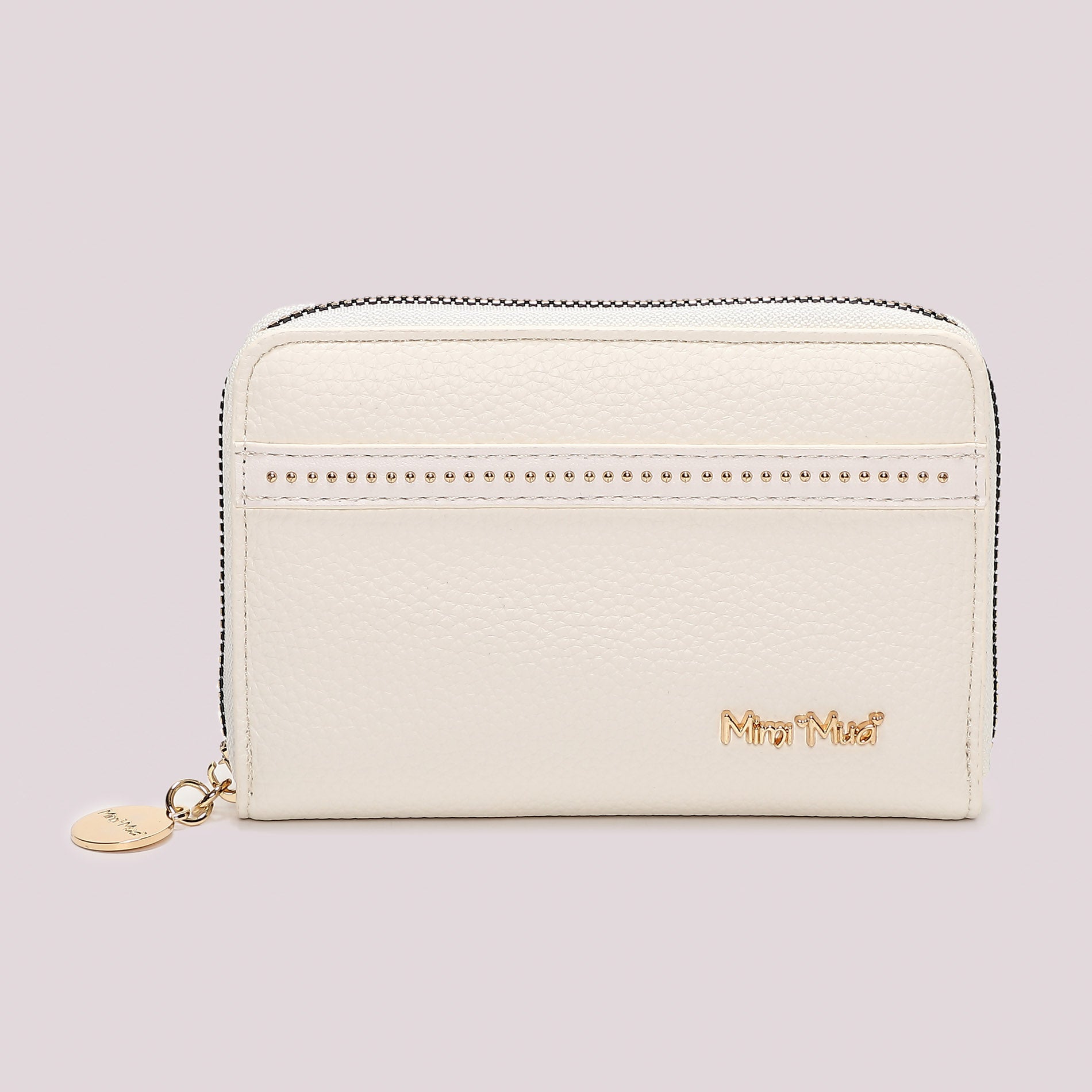 Portafoglio donna Mimi Mua zip around con borchie decorative design elegante Bianco TU | Giò Fashion