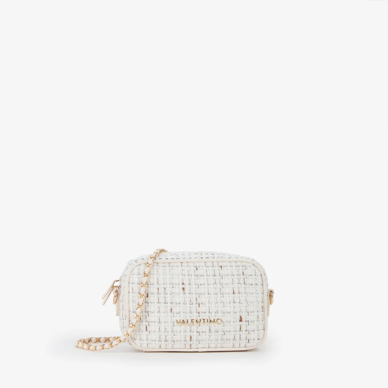 Valentino borsa a tracolla in tweed con catena Bianco TU | Giò Fashion