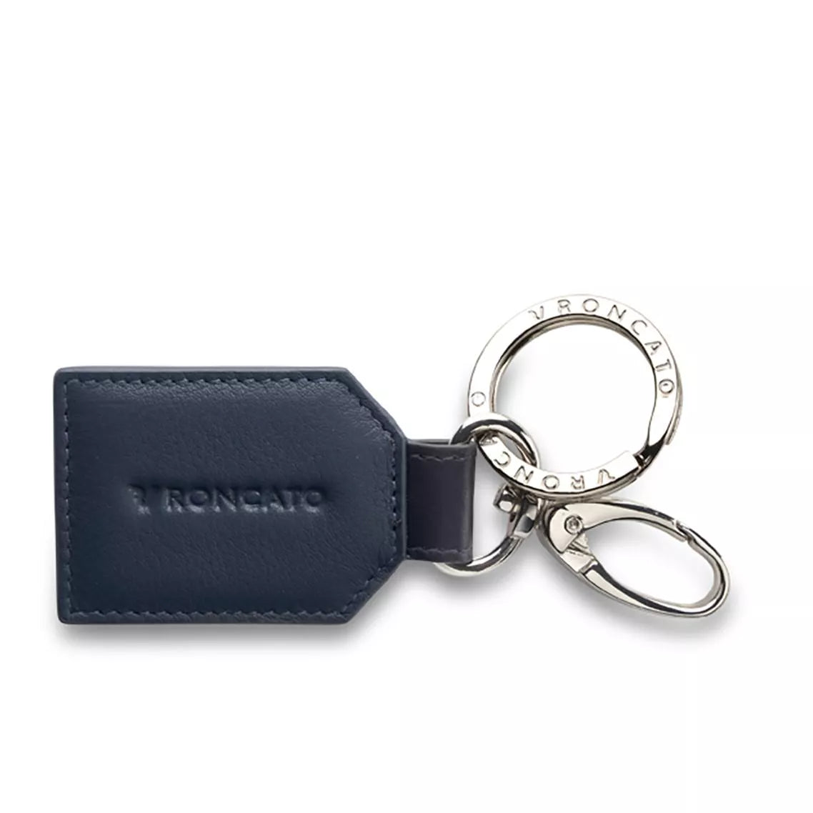 Portachiavi Roncato in pelle con anello inciso e moschettone