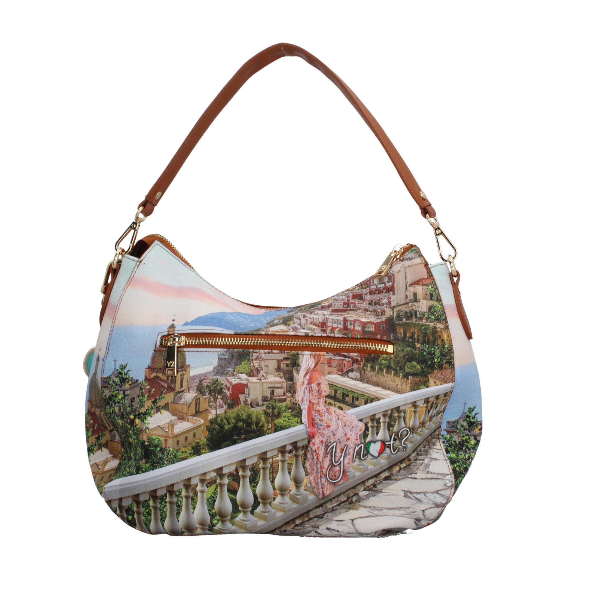 Borsa hobo YNot con stampa artistica e manico removibile per un look versatile