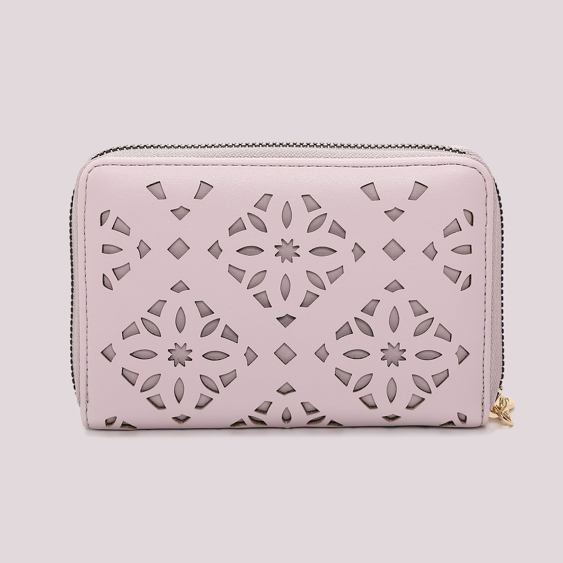 Portafoglio donna Mimi Mua zip around traforato con design decorativo elegante Lilla TU | Giò Fashion