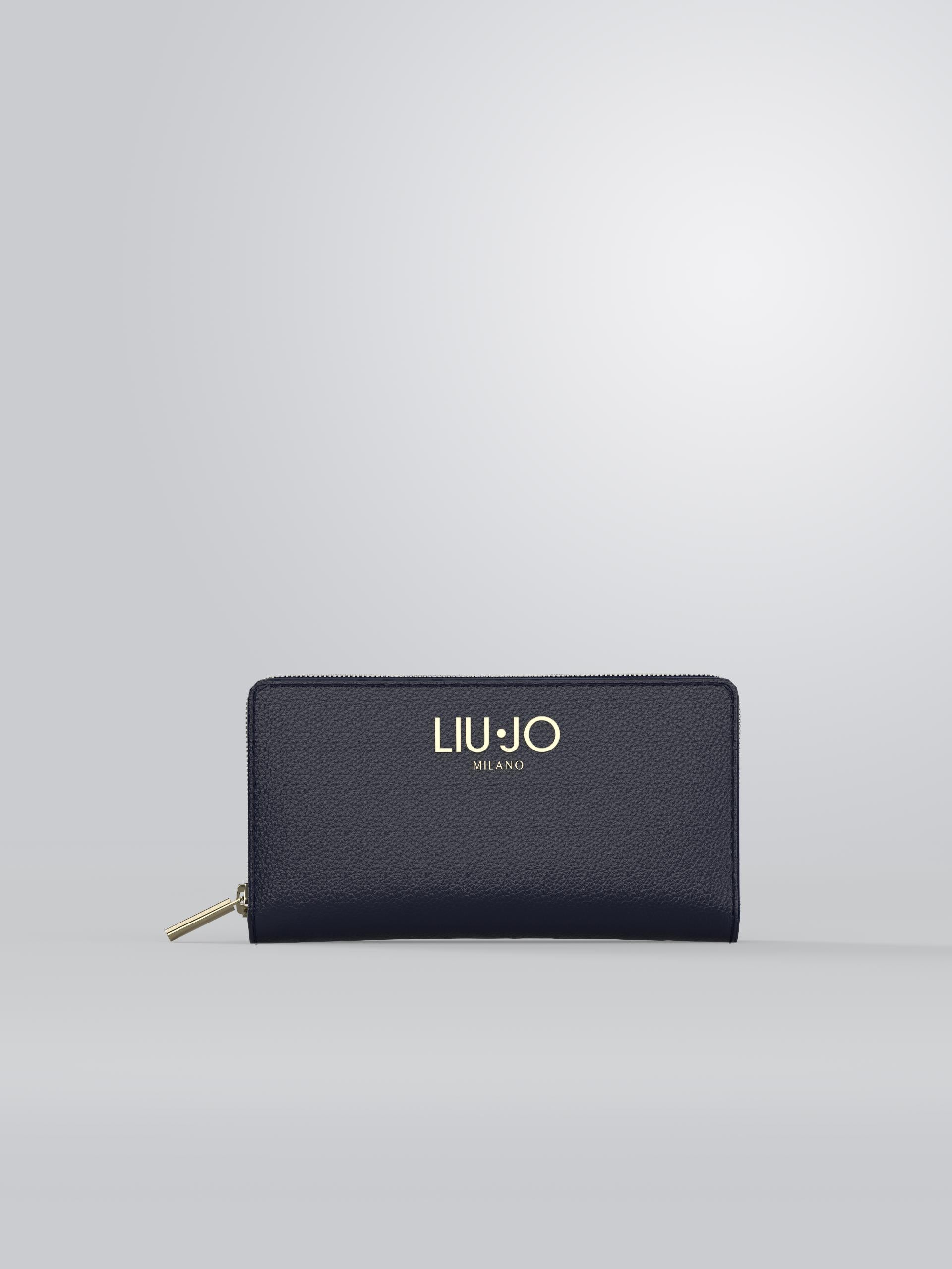 Portafoglio Liu Jo zip around grande elegante donna con logo frontale NERO TU | Giò Fashion