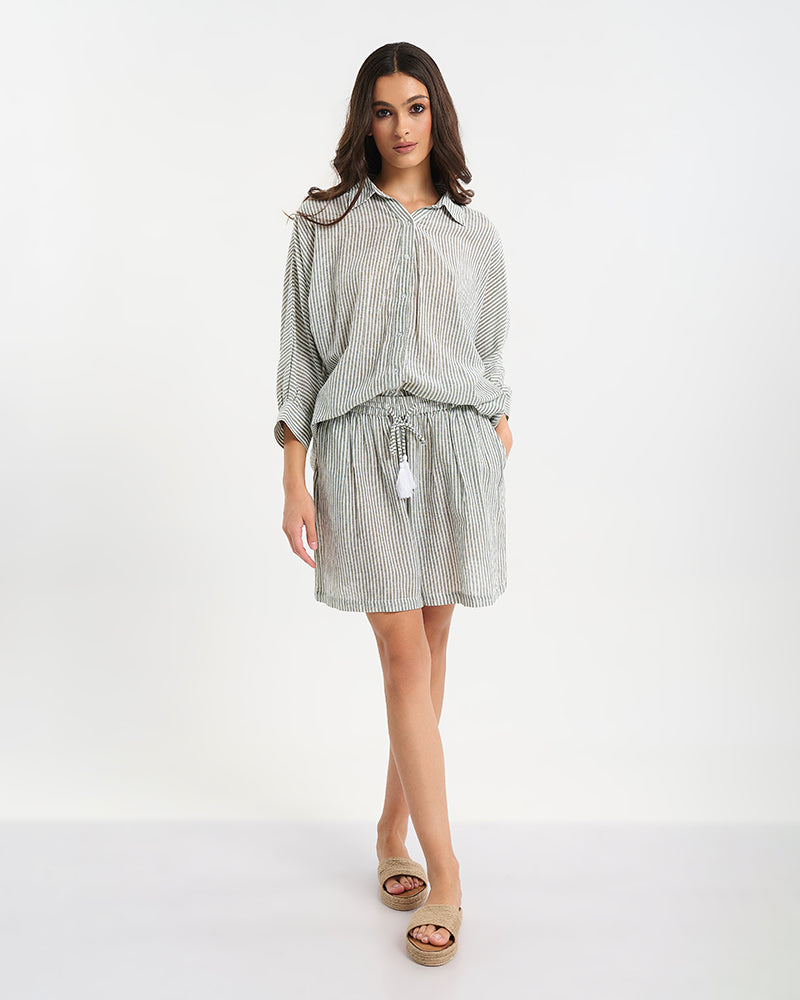 Ble Resort Collection Set Camicia e Shorts a Righe con Ricamo