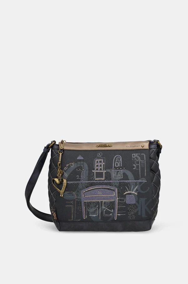 Borsa a tracolla Anekke con design urbano e dettagli artistici