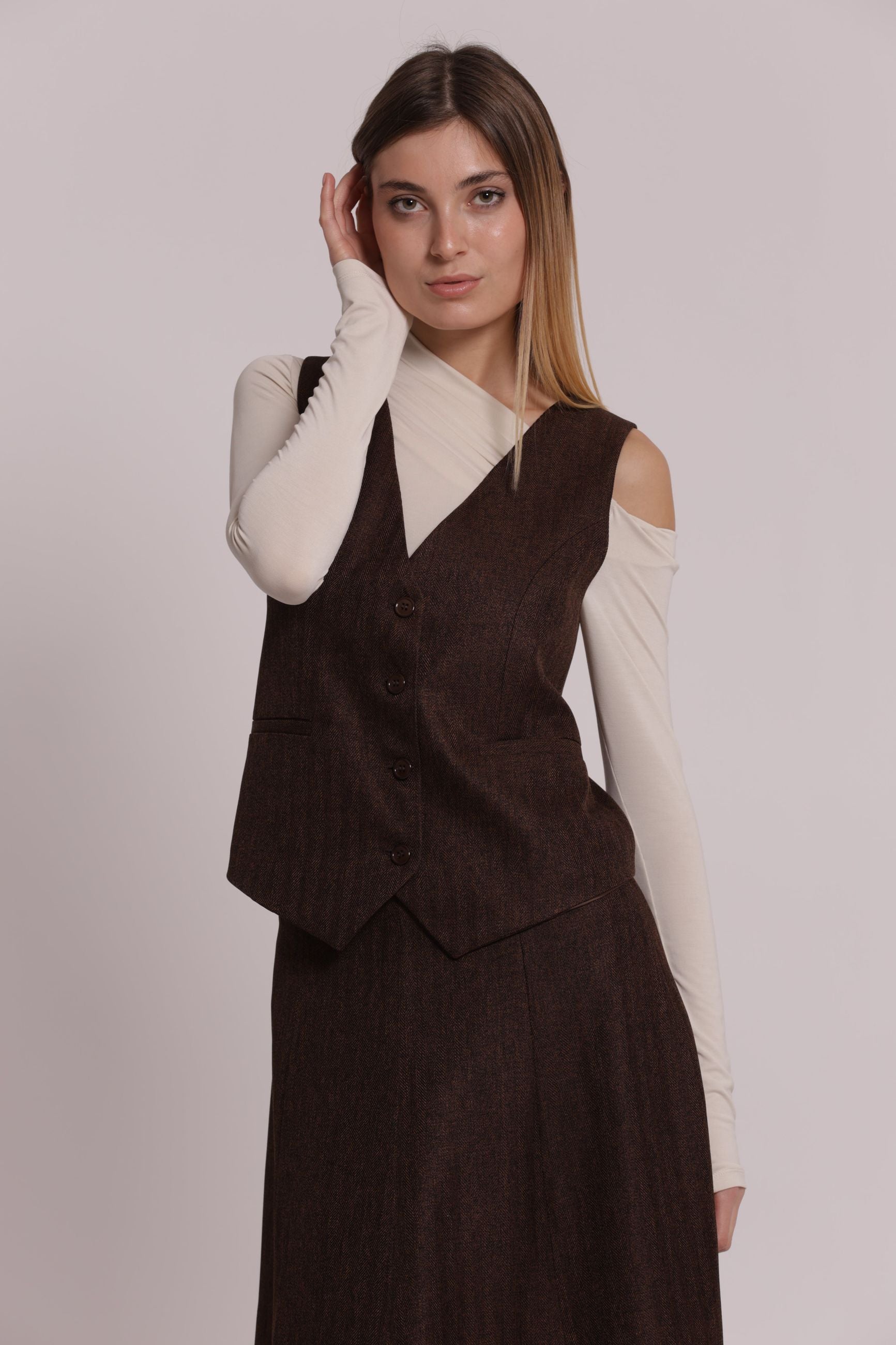 Gilet Donna Mimi Mua in Tweed a Spiga di Pesce
