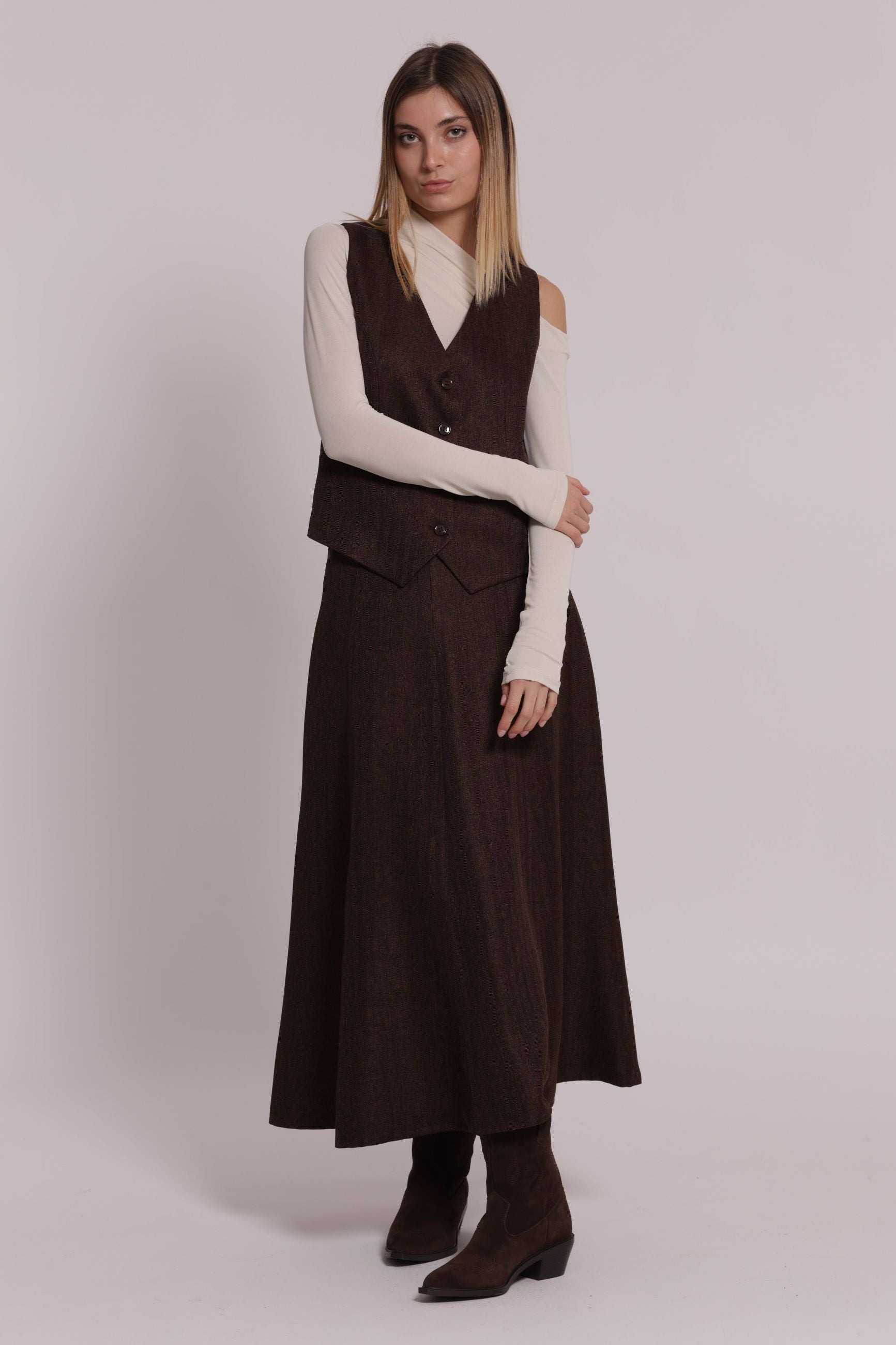 Gilet Donna Mimi Mua in Tweed a Spiga di Pesce