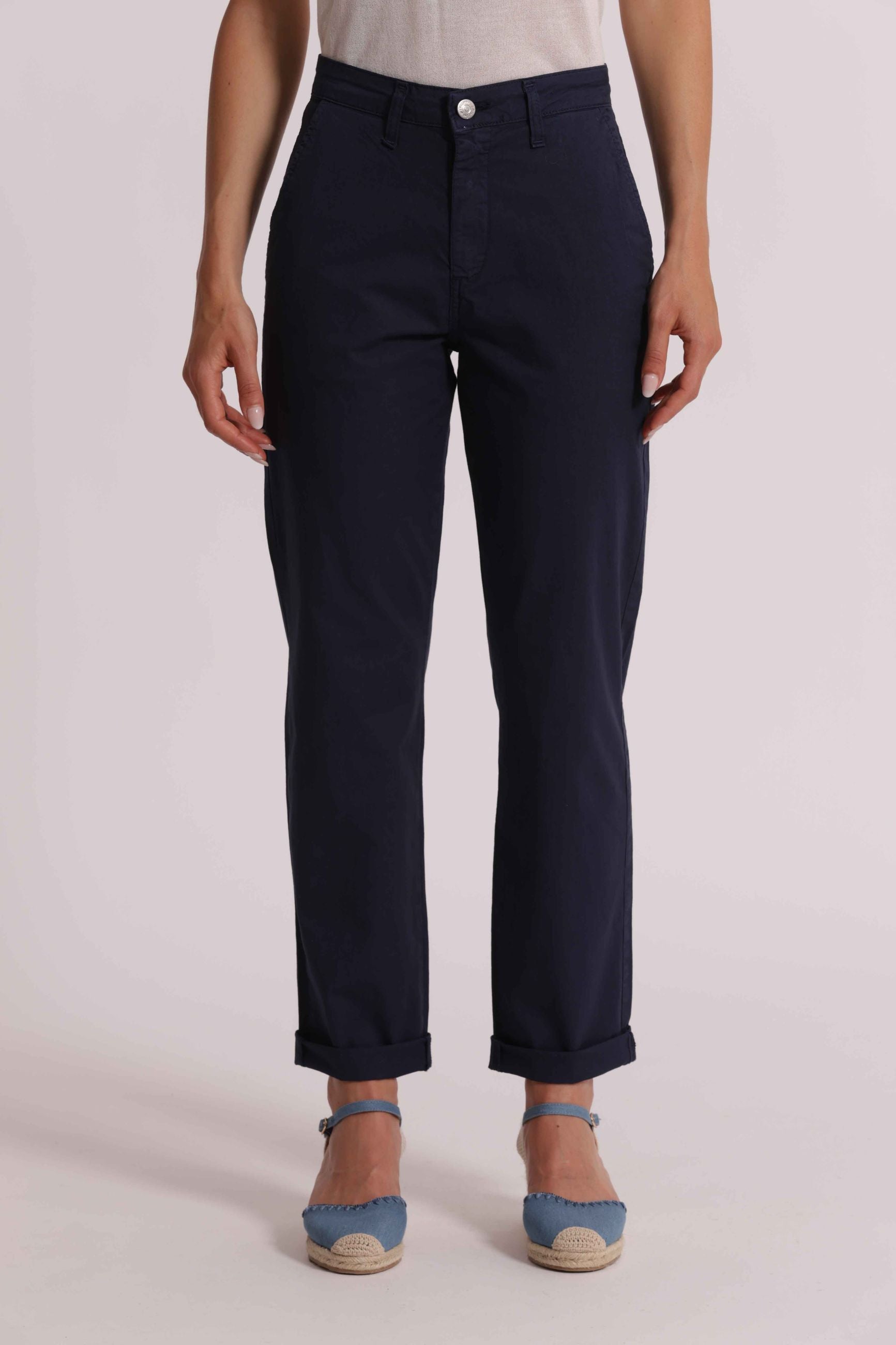 Mimi Mua pantalone donna taglio dritto con risvolto elegante Blu S | Giò Fashion