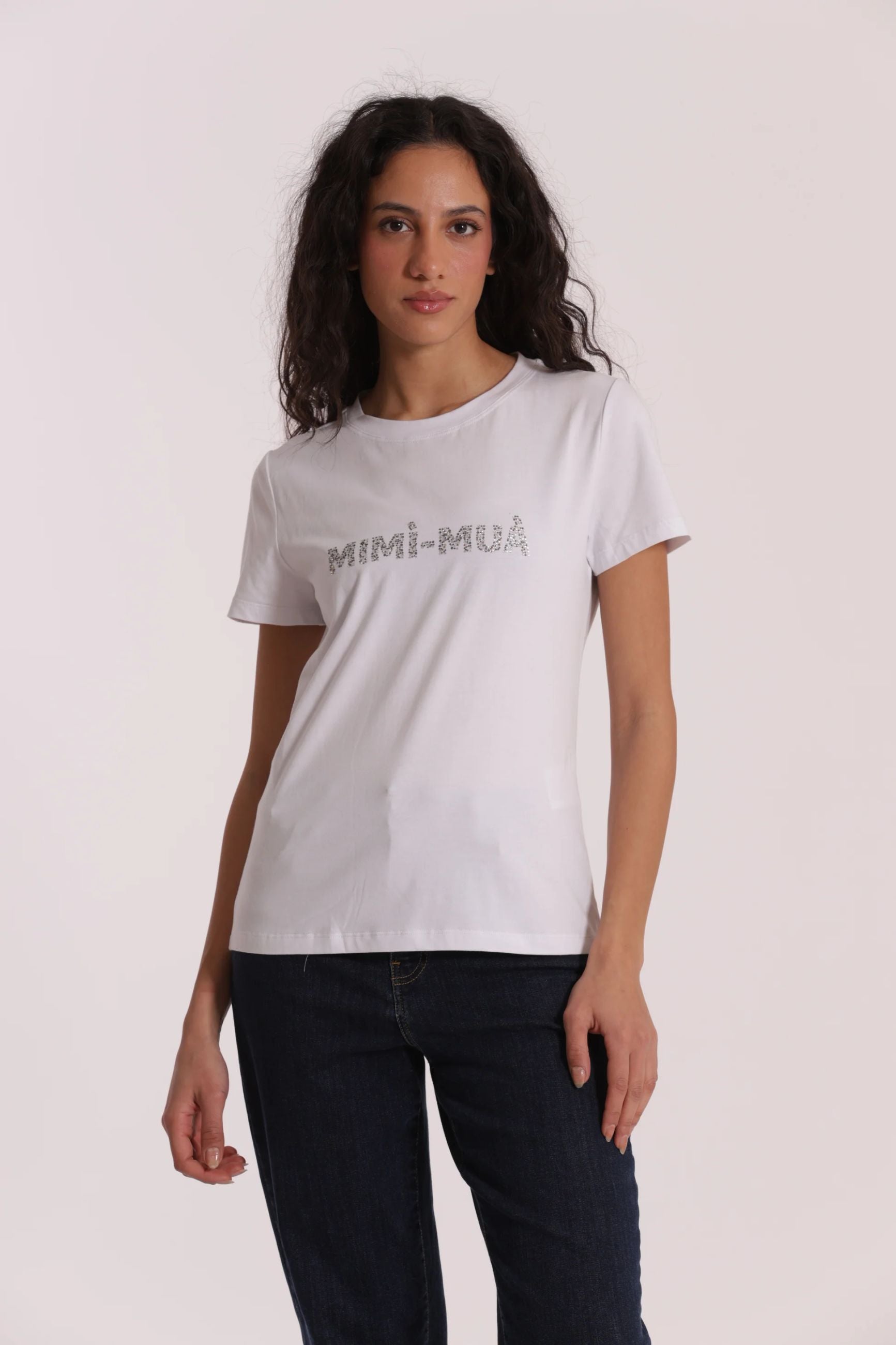 Mimi Mua SFAN-1863 – T-Shirt Donna con Logo in Strass