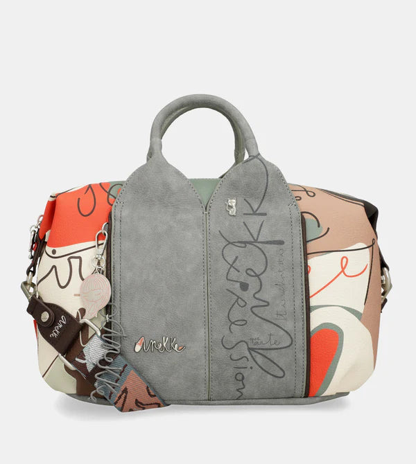 Borsa Anekke a mano con grafica astratta e dettagli originali Grigio TU | Giò Fashion