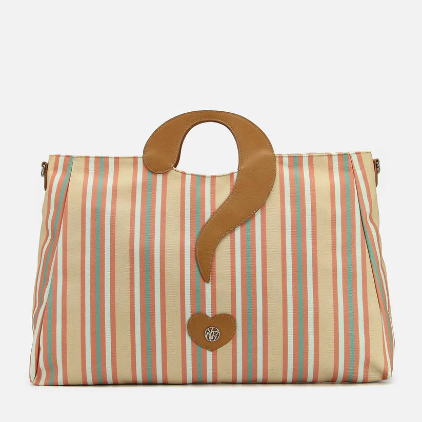 YNot borsa shopping a righe con punto interrogativo