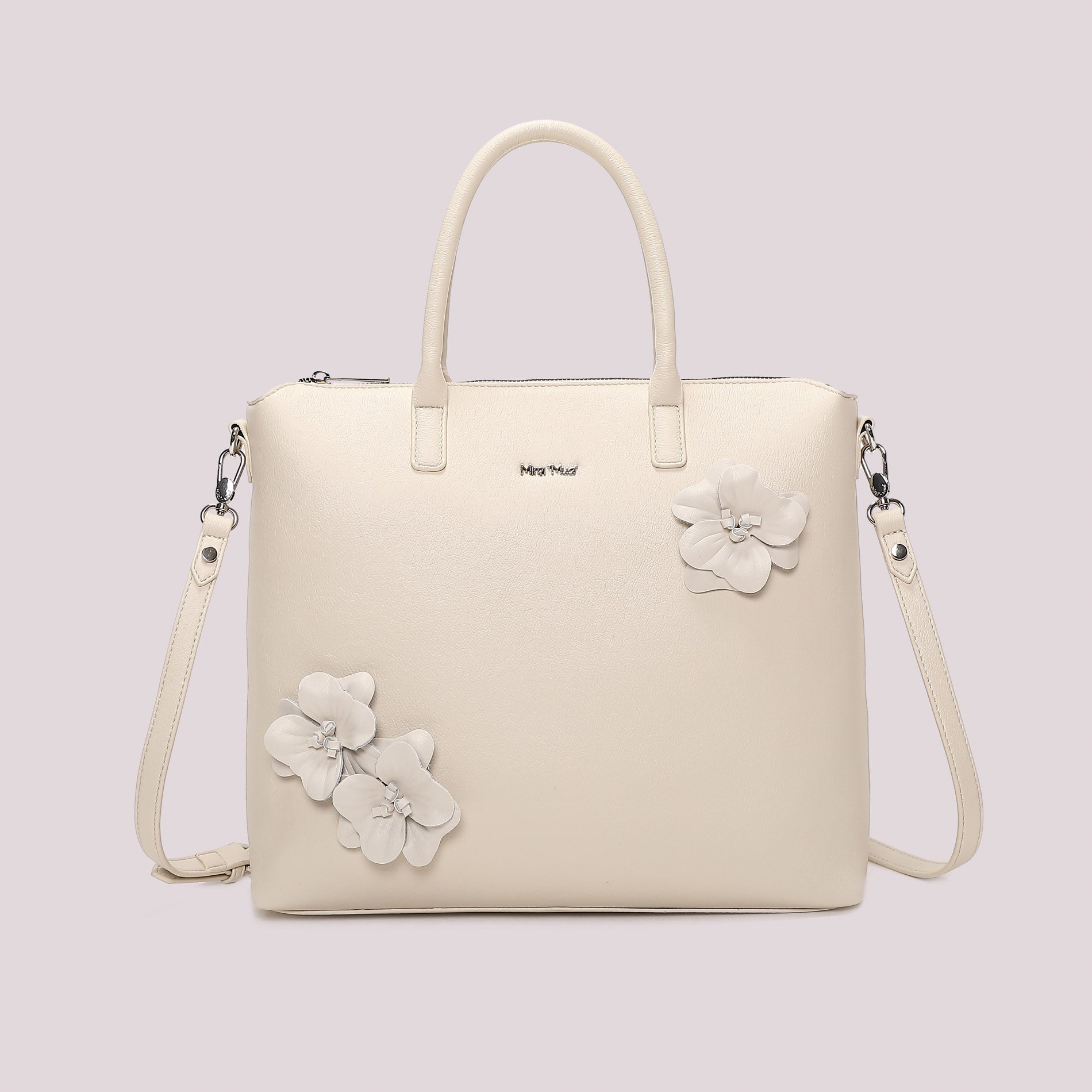 Mimi Mua borsa a mano con applicazioni floreali e tracolla removibile PANNA TU | Giò Fashion