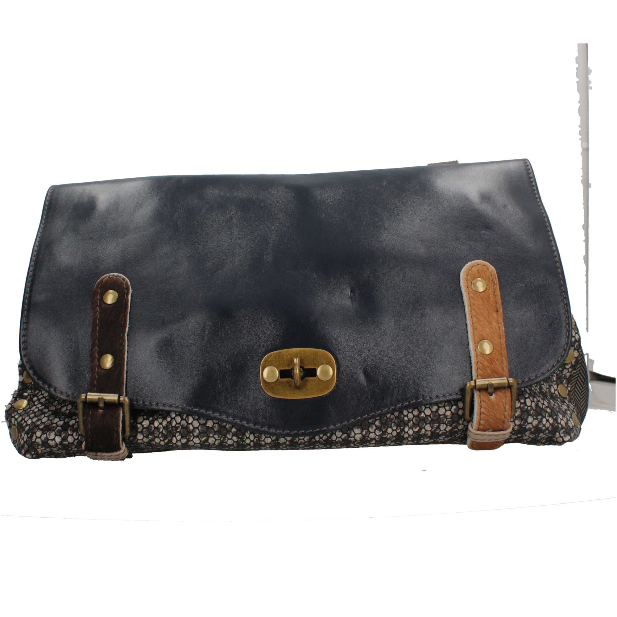 Borsa Made in Italy a tracolla in stile artigianale con patta e chiusura metallica BLU TU | Giò Fashion