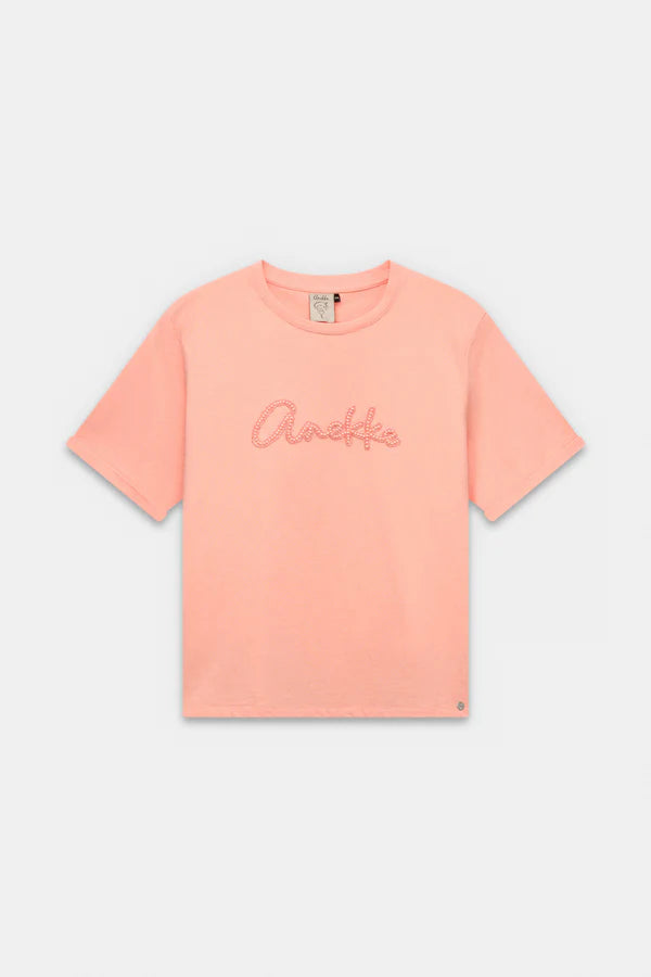 Anekke t shirt donna con scritta frontale luminosa stile casual moderno Rosa S/M | Giò Fashion