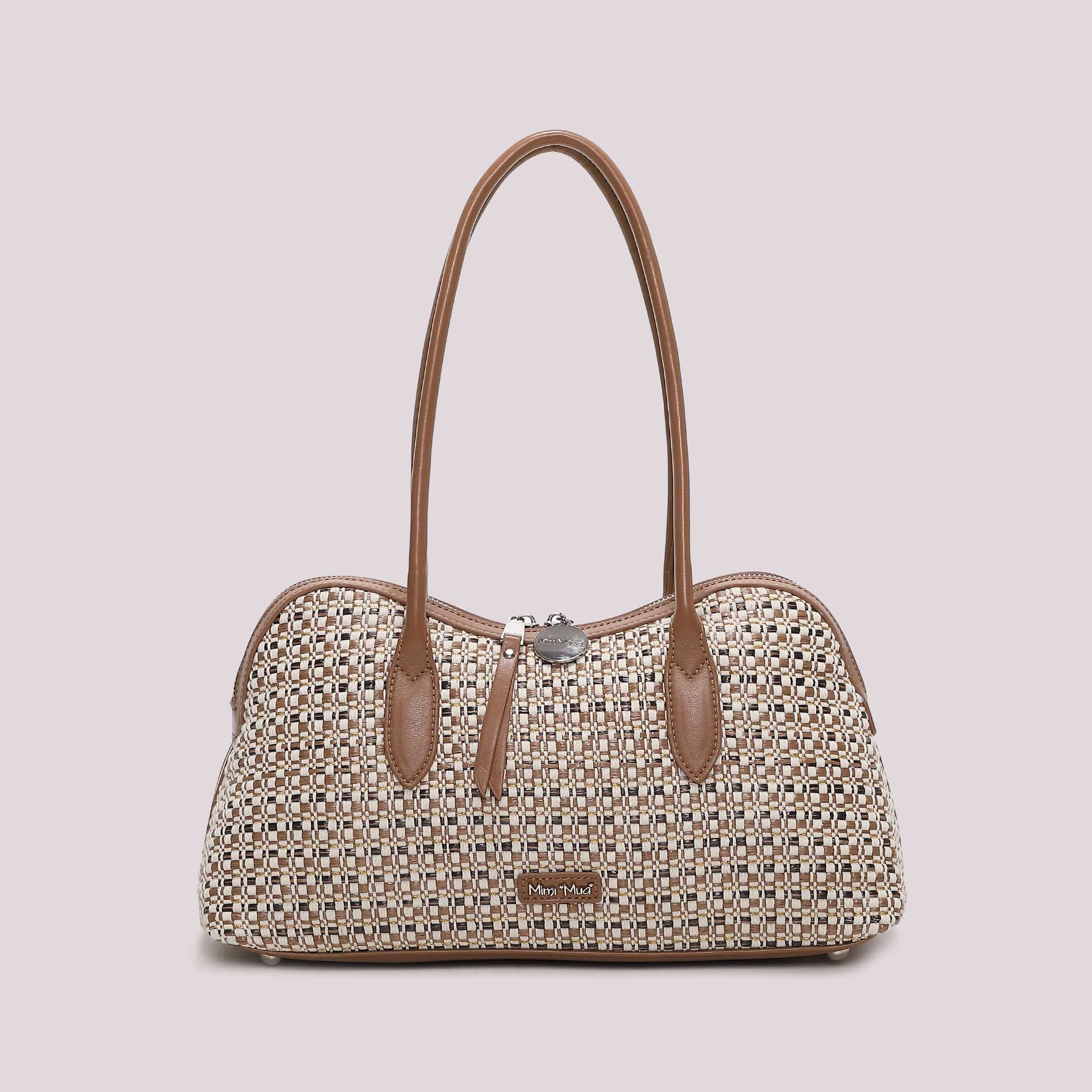 Mimi Mua borsa a spalla elegante in tessuto intrecciato con manici lunghi CUOIO TU | Giò Fashion