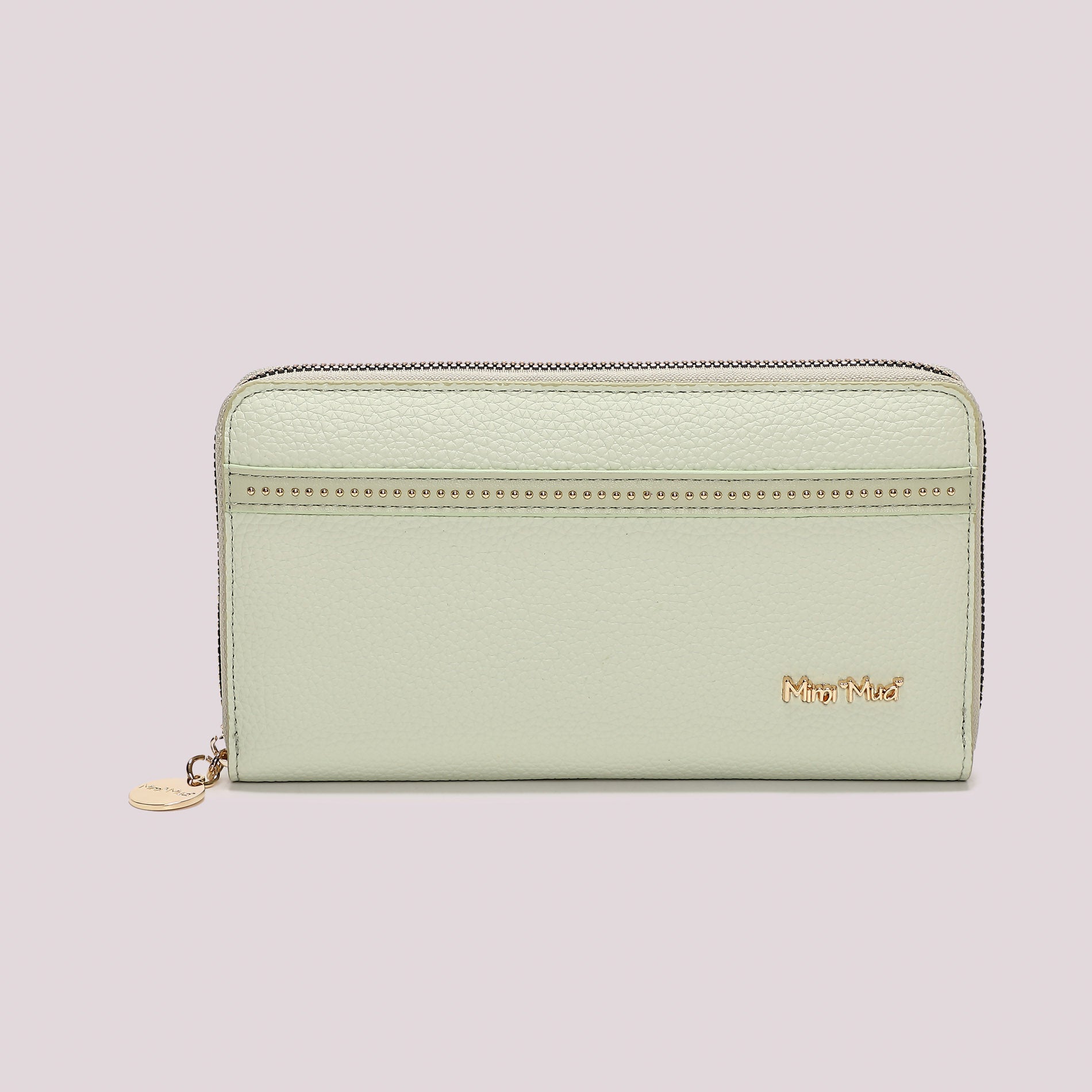 Portafoglio donna Mimi Mua zip around con borchie sottili stile elegante minimal VERDE ACQUA TU | Giò Fashion